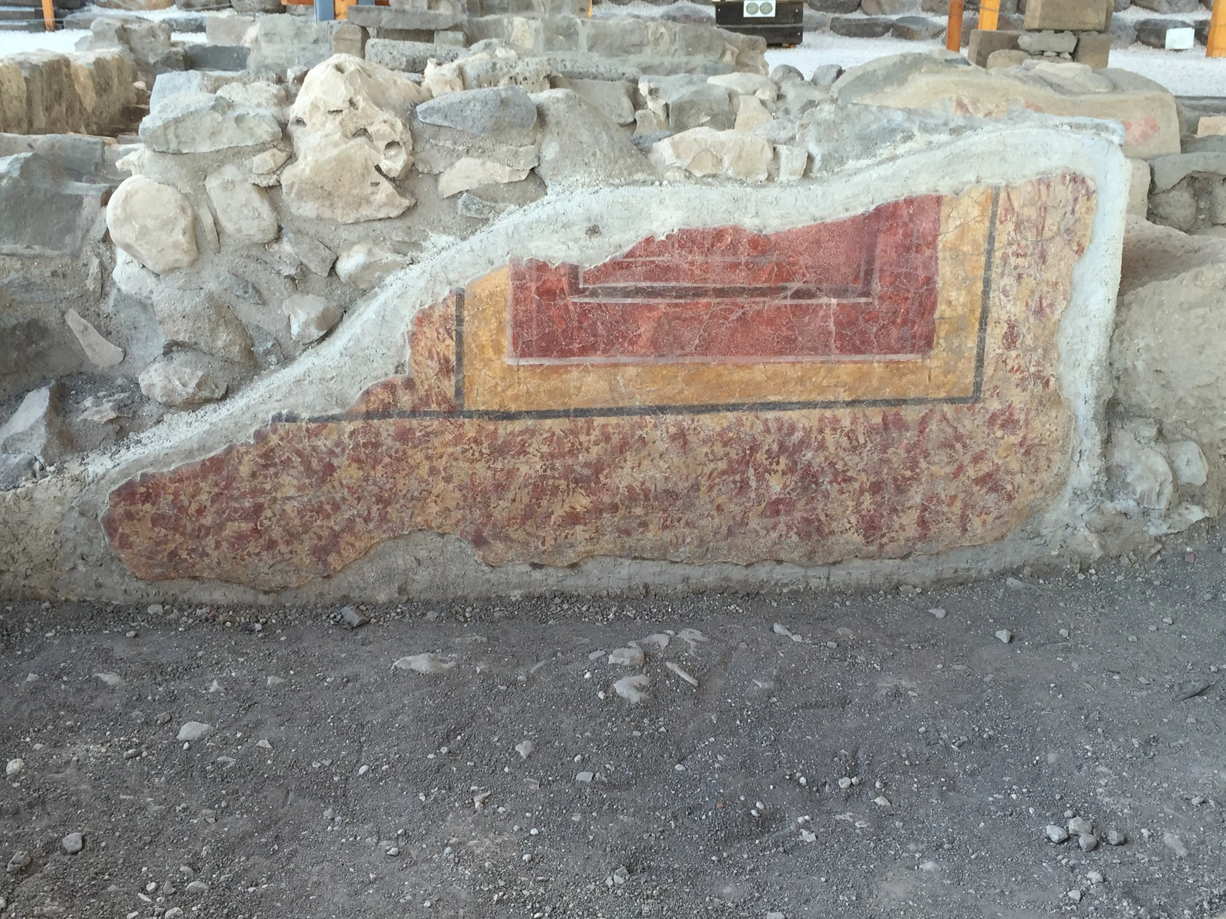 Original paint on a wall of the Magdala synagogue.