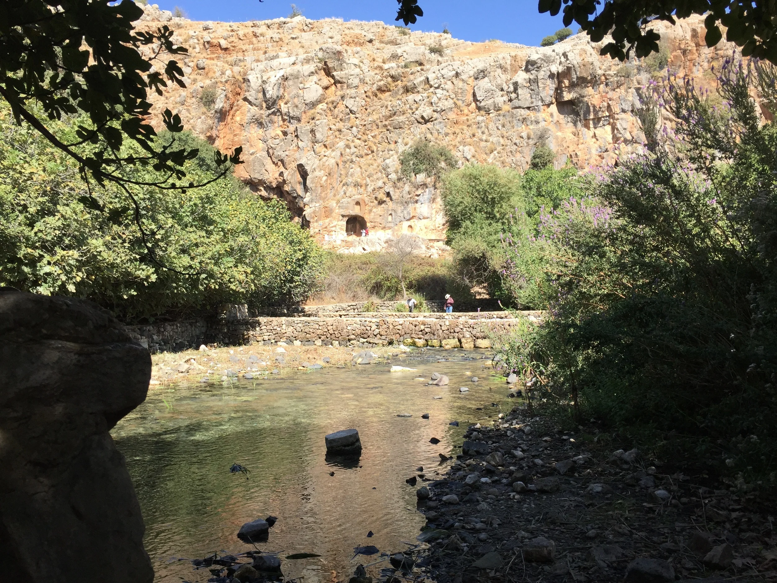 Looking up at the temple of Pan with the Hermon stream below.