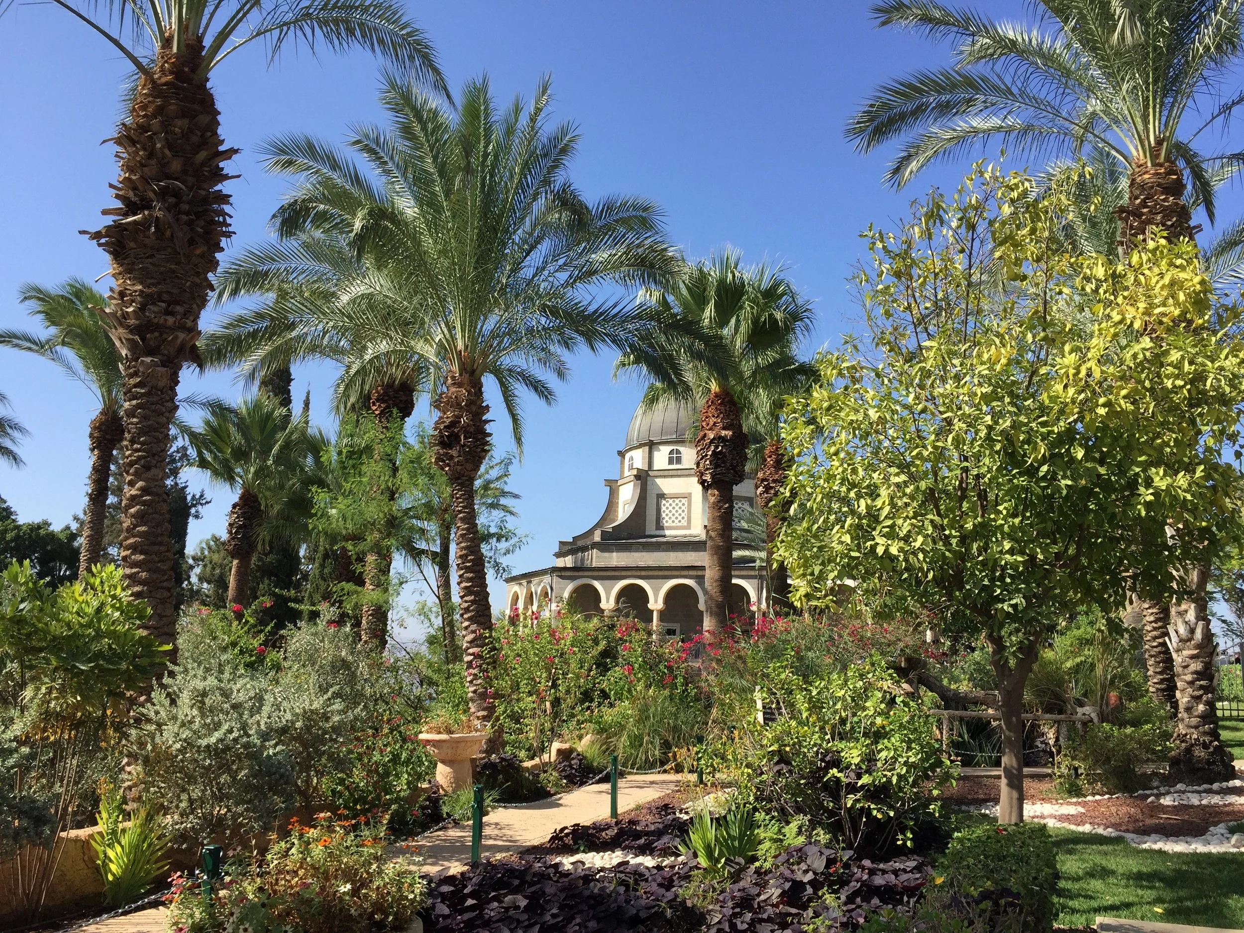 Walking up to the Church of the Beatitudes.