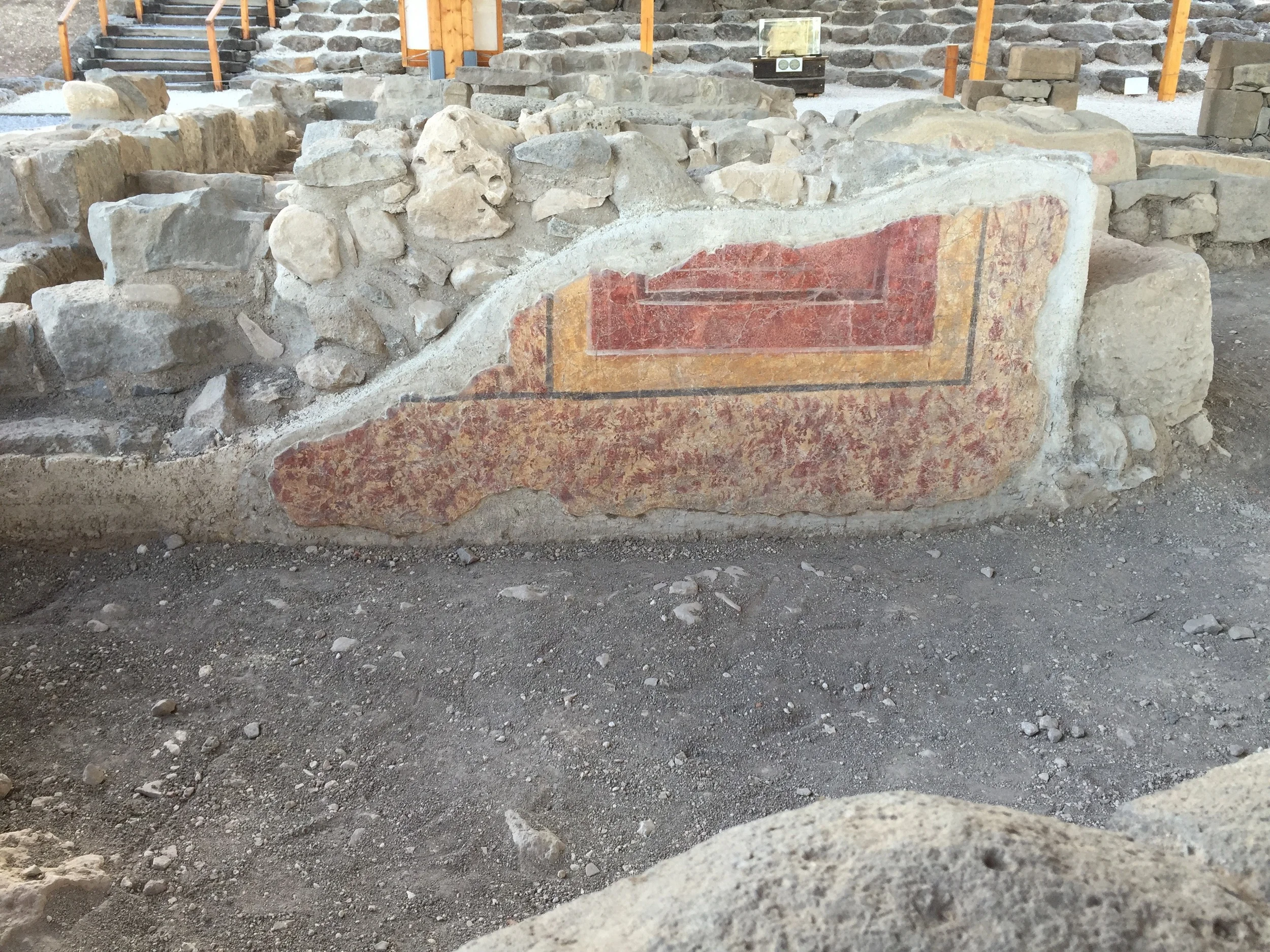 Some of the walls around the synagogue still retain their original paint.