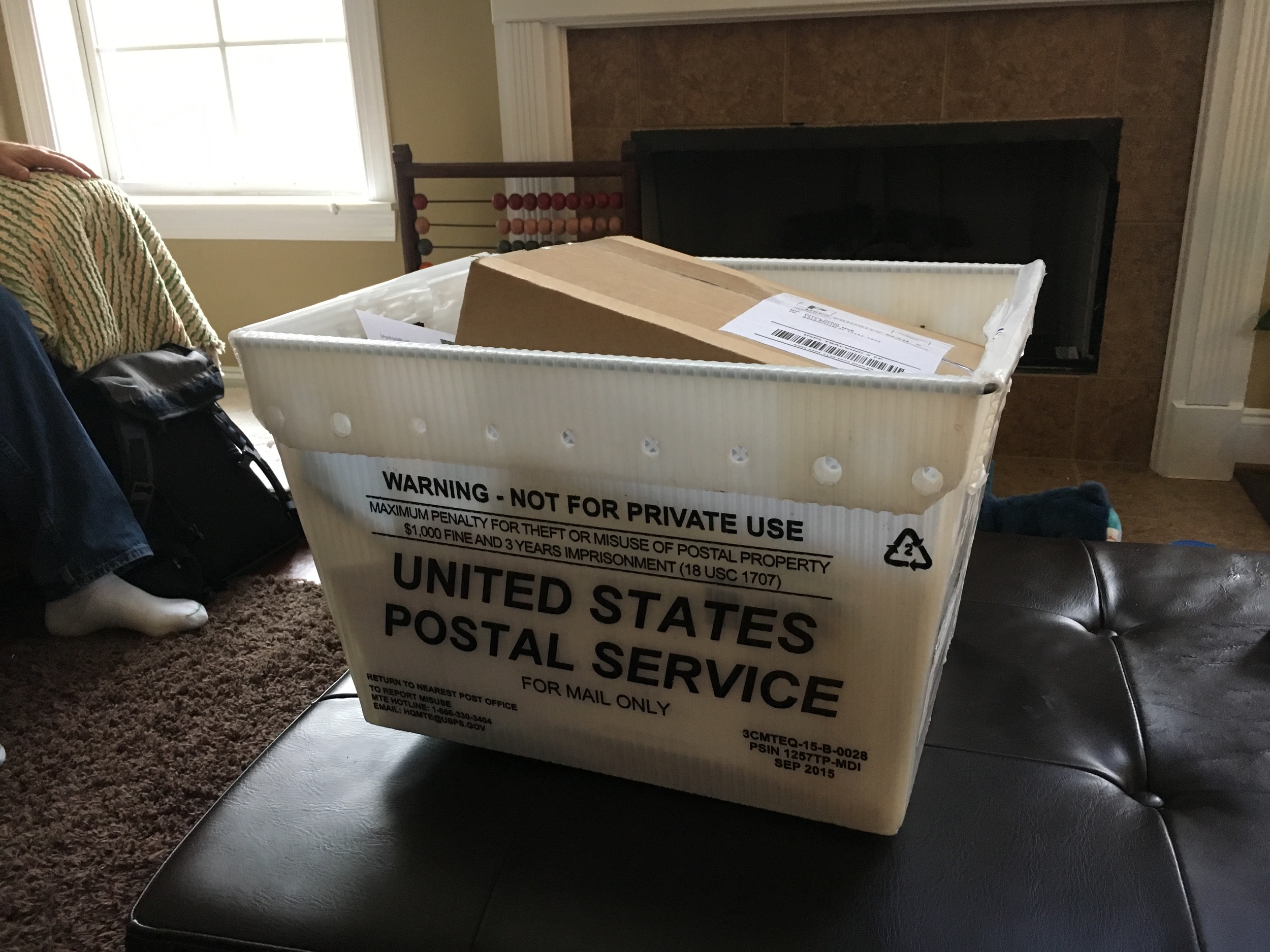 One day we had so much mail waiting for us it was delivered in this white tote!