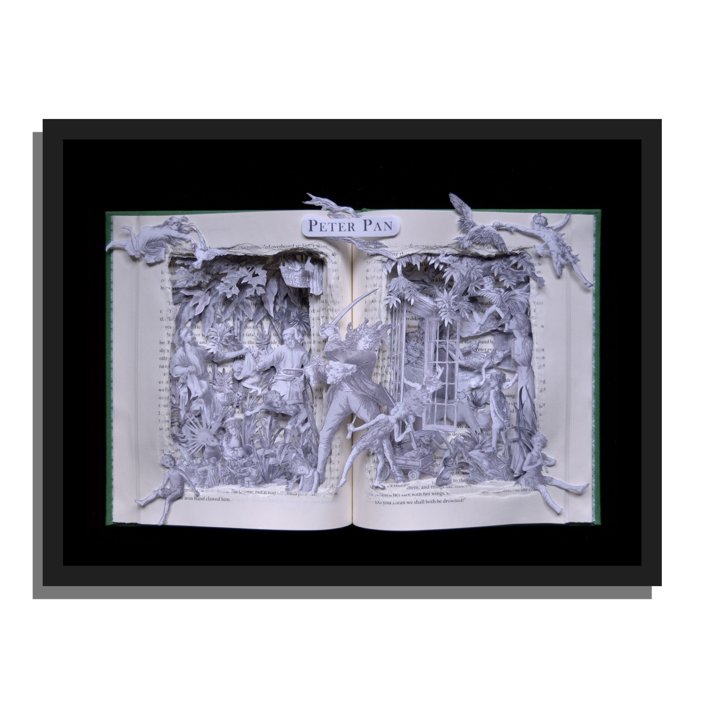 Peter Pan Book Sculpture 12x16x3" Fully framed.