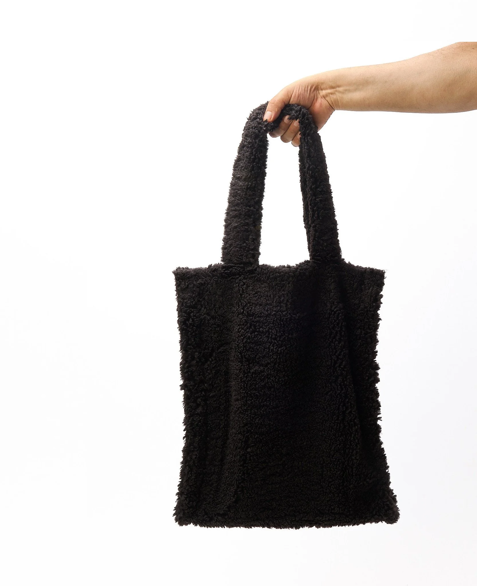 Oversized Black Sherpa Tote Bag | Zippered & Reinforced Base