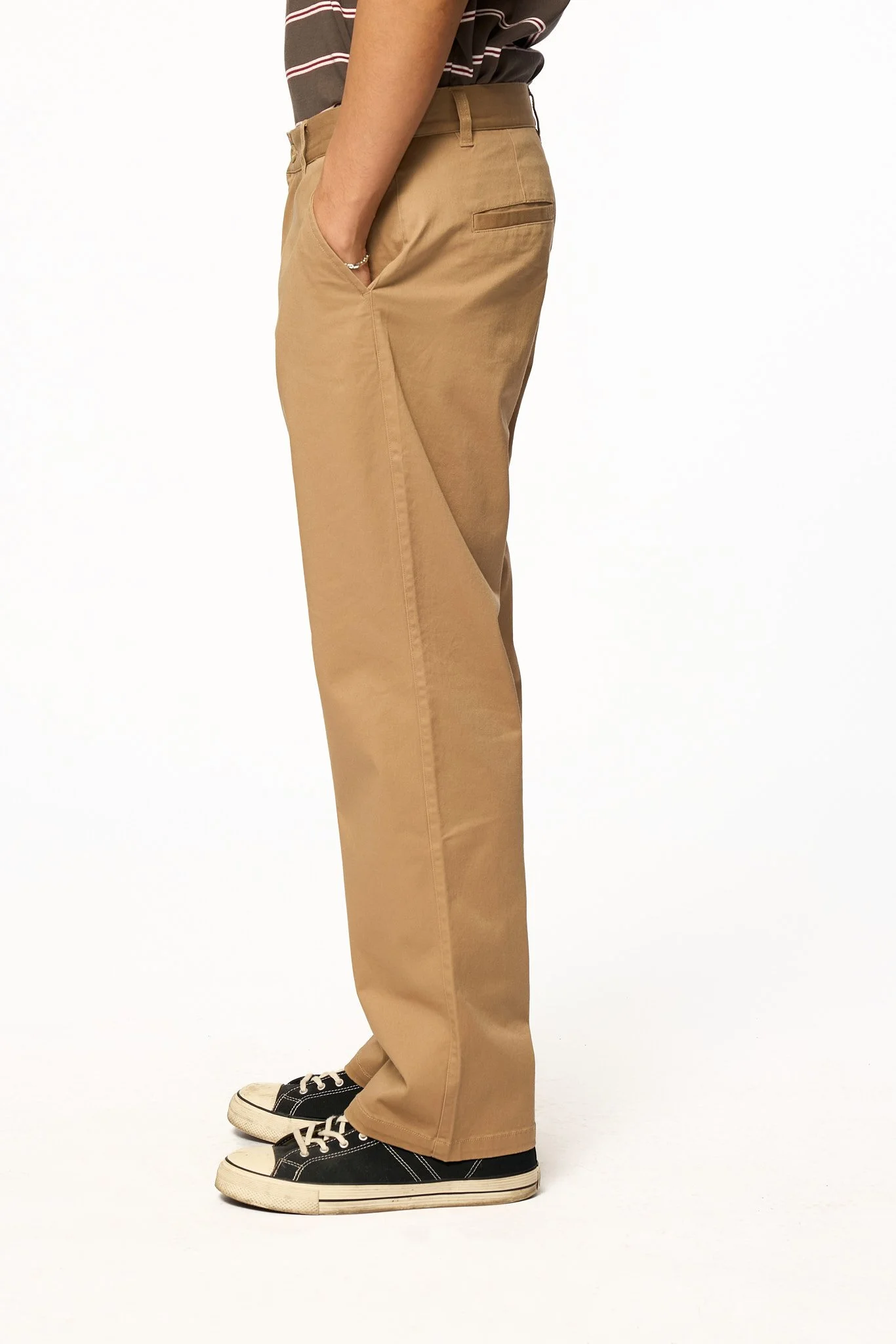 Khaki relaxed pants side view