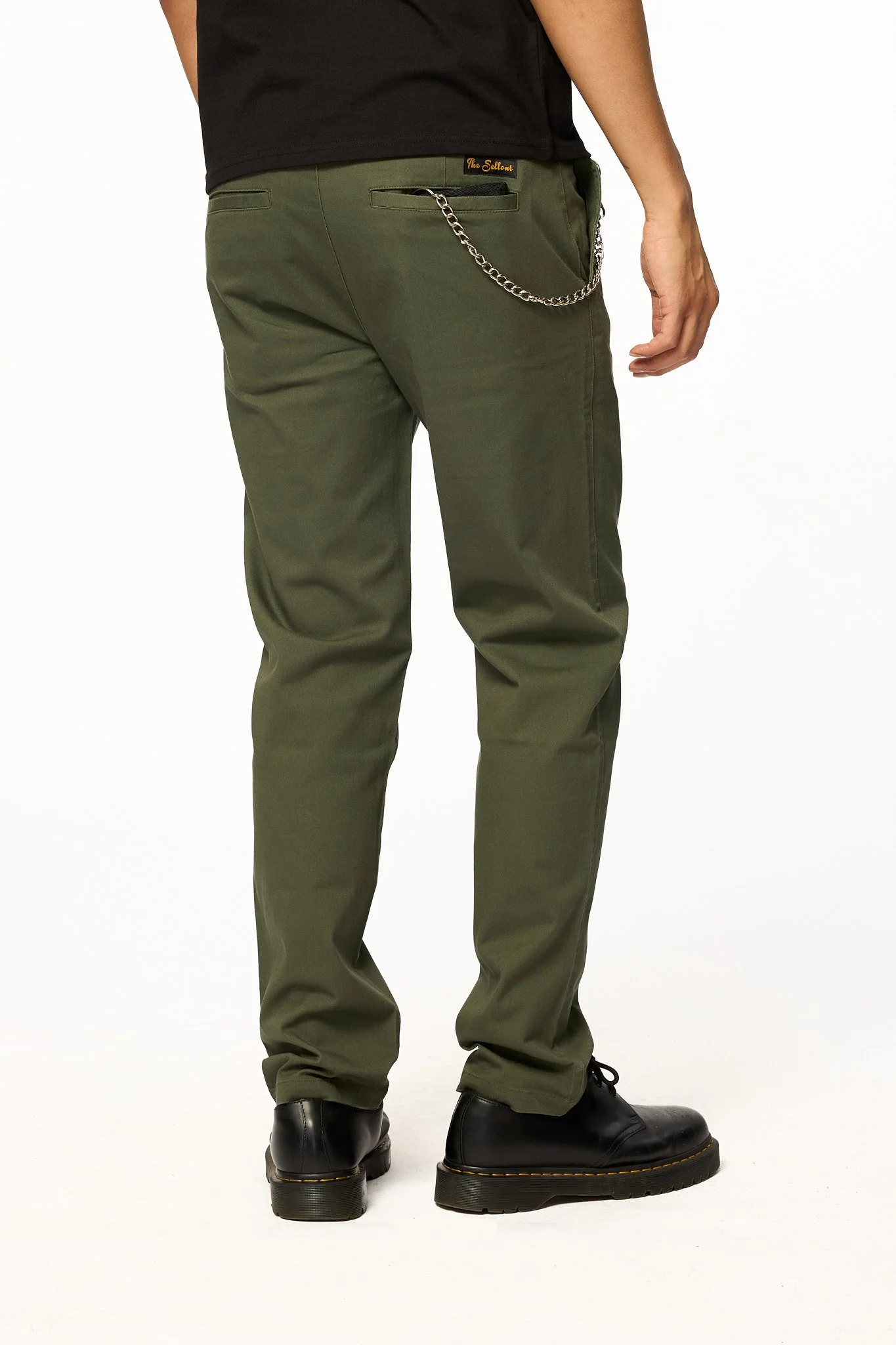 Green straight-leg pants three quarter back view