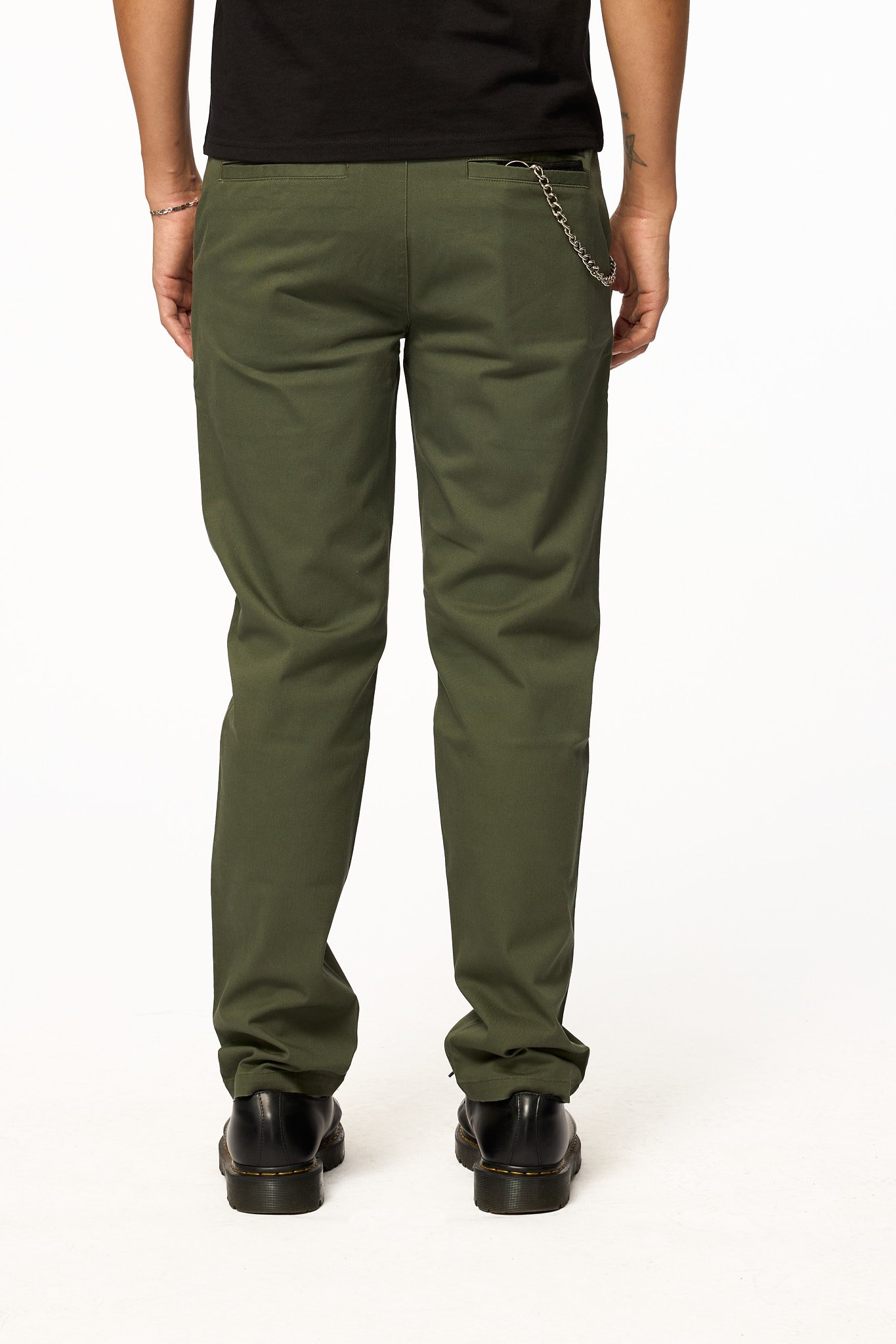 Green straight-leg pants back view by The SellOut
