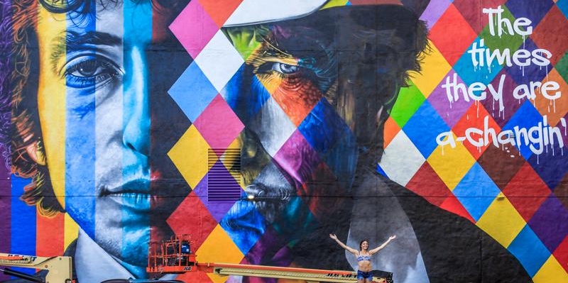 Dylan mural by Brazilian artist Kobra - completed summer 2015 in downtown Minneapolis.