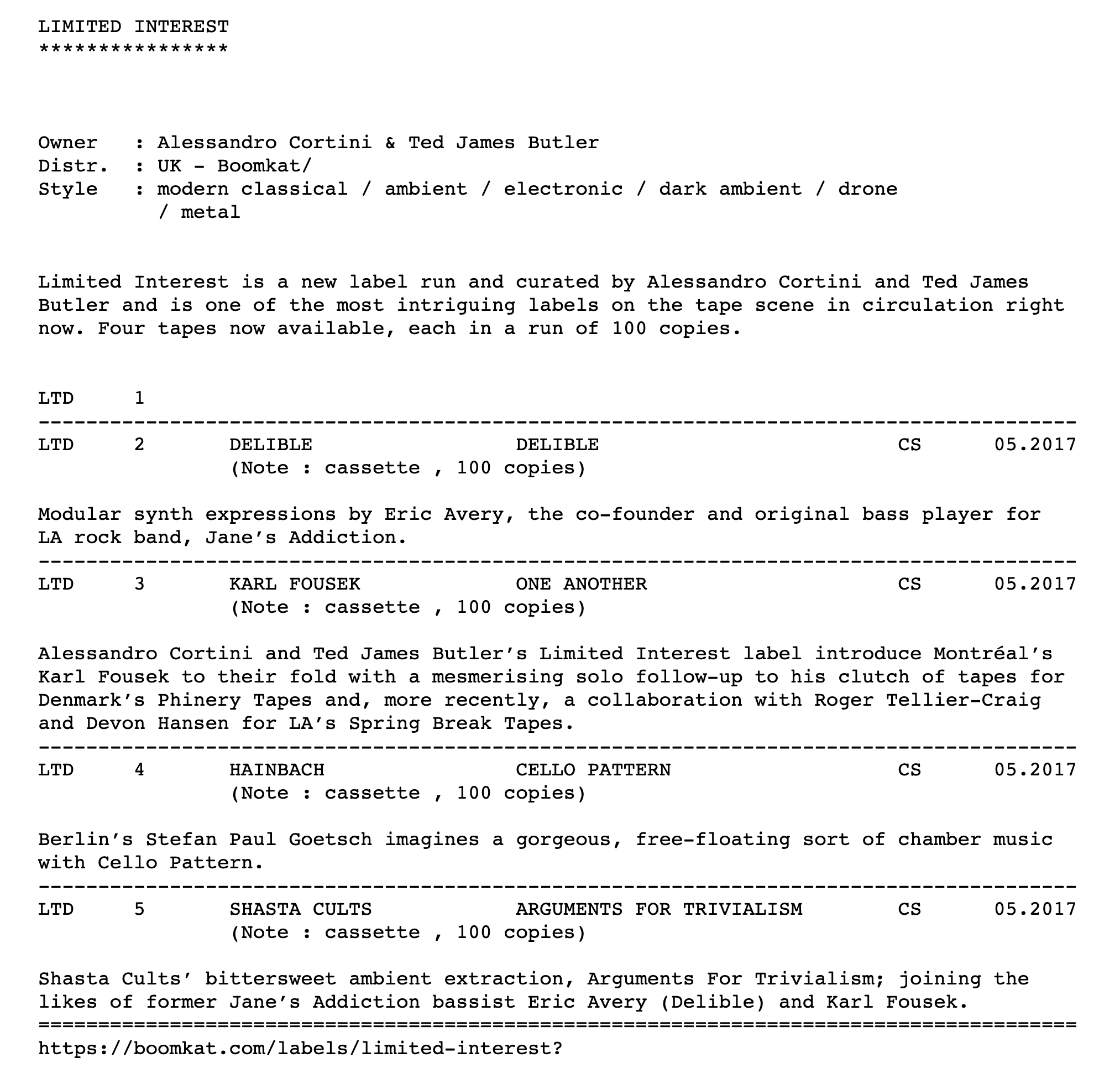 c/o Fonorama http://fonorama.cz/firmy/L/Limited%20Interest.htm