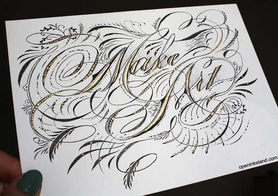 "I cannot stop looking at this work of art. It arrived quickly and I am saving every aspect of it, from the artwork itself to the "packaging" and correspondence included. She used calligraphy throughout and it is all beautiful. I am just beginning calligraphy so I can appreciate Schin's skill. Her work is gorgeous. Wow. Thank you!" -Tabitha Bradley