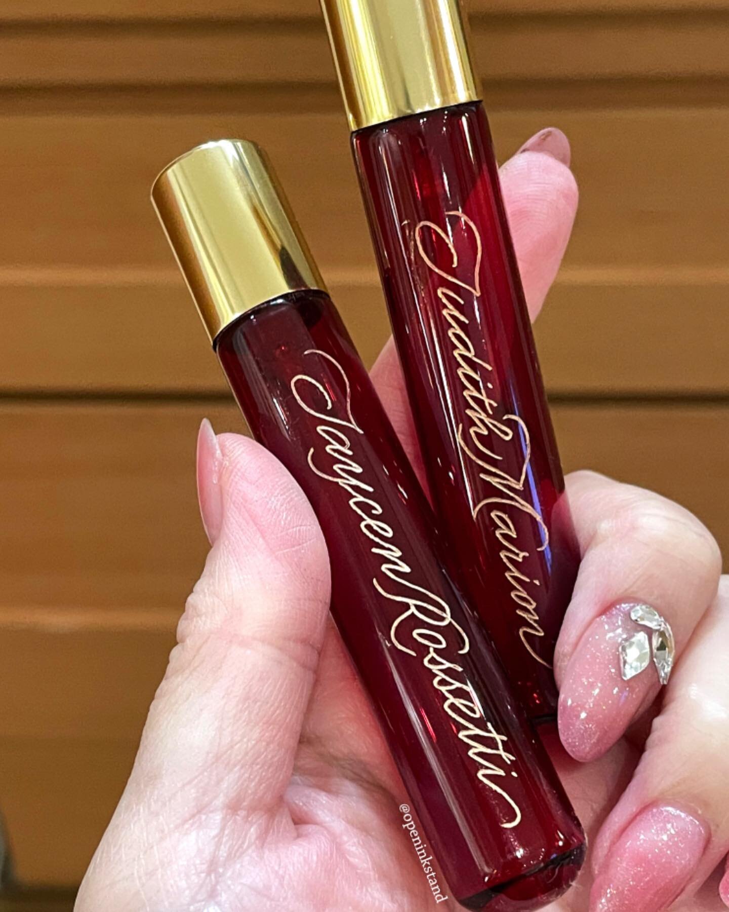 These beautiful little red beauties are glass vials filled with delicious fragrance from Cartier. My favorite scent is their La Panthere, it smells so delicious. I engraved these vials as personalized fragrance sample gifts for VIPs.. thanks for havi