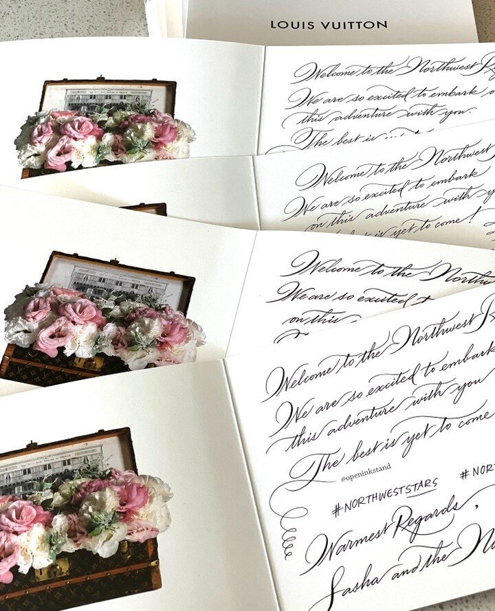 Handwritten invitations for Louis Vuitton. Wish I had one of those flower filled trunks! 😍⁠
⁠
⁠
#louisvuitton #invitation #handwritten #calligraphy #calligrapher #invitationdesign #art #calligraphic #luxury #luxuryhandmade