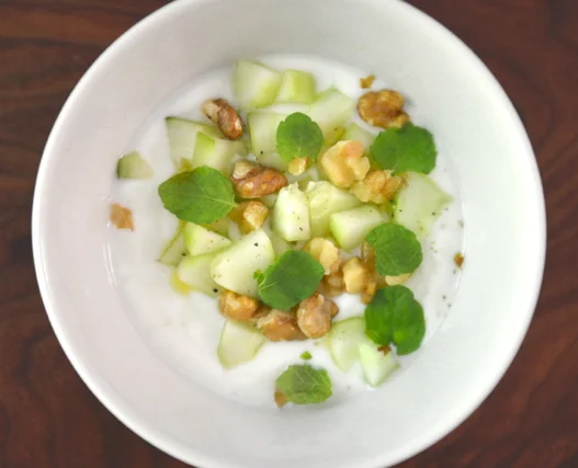Greek Yogurt with Cucumbers, Mint, Walnuts 