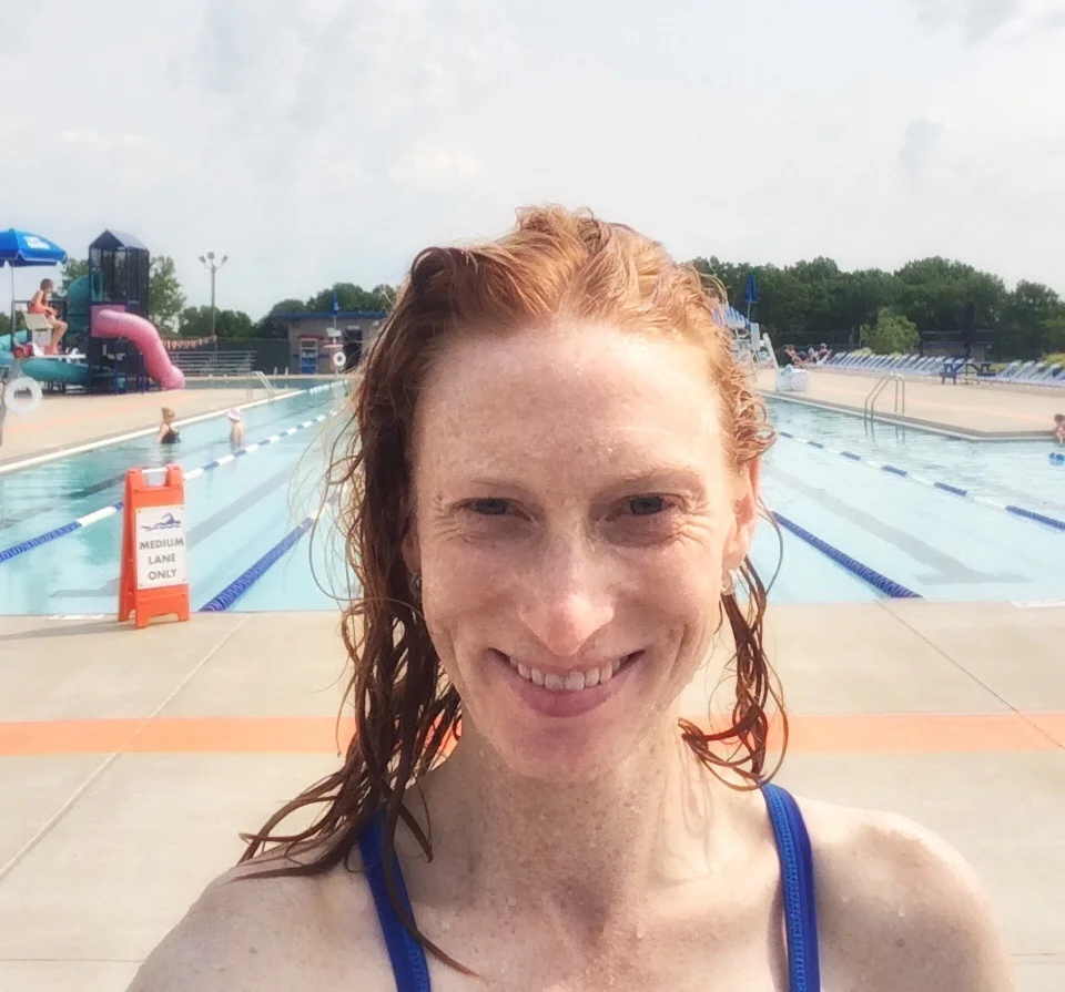 Celebratig after swimming the mile. 