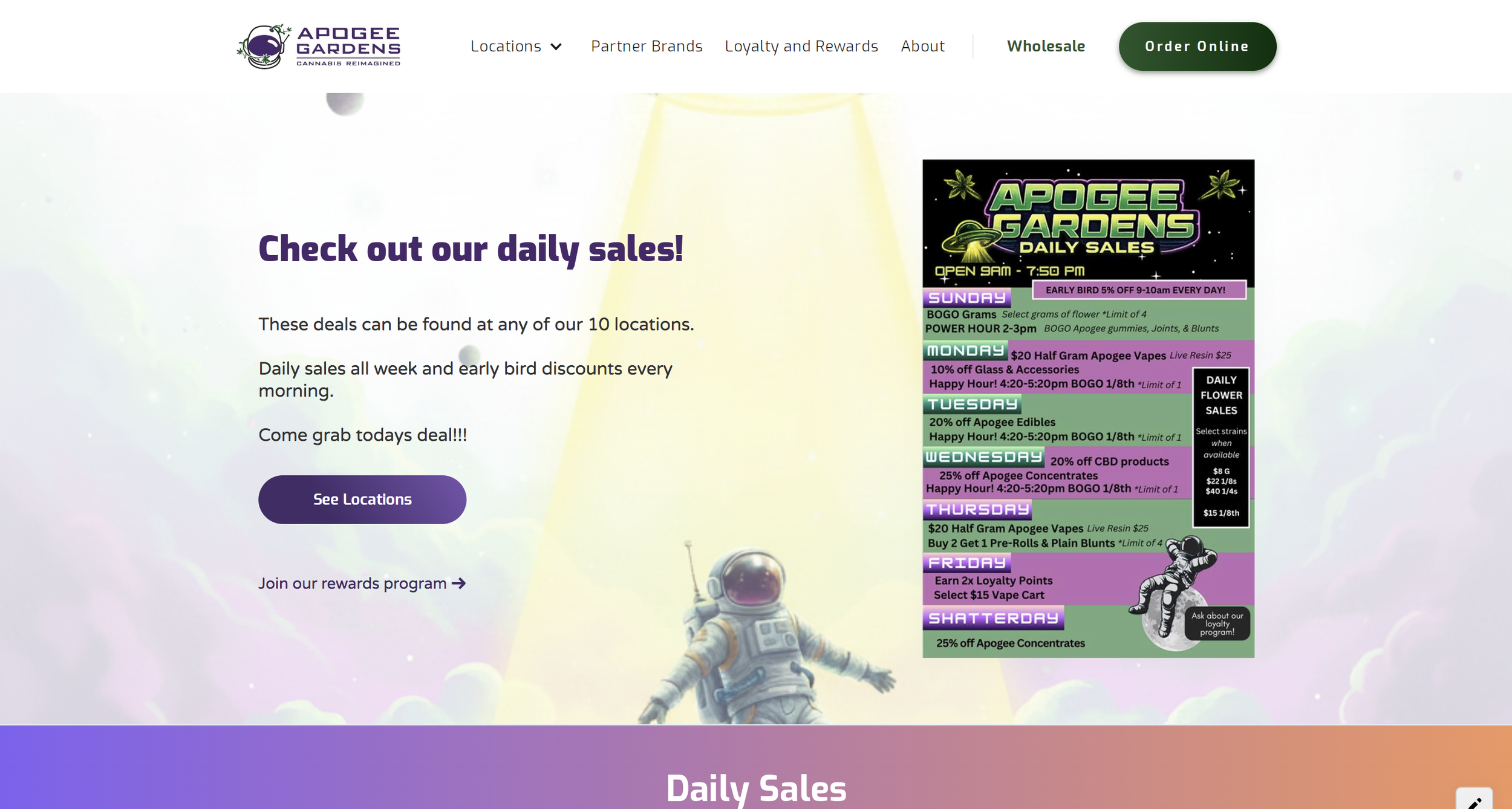 A screenshot of the new Apogee Gardens website