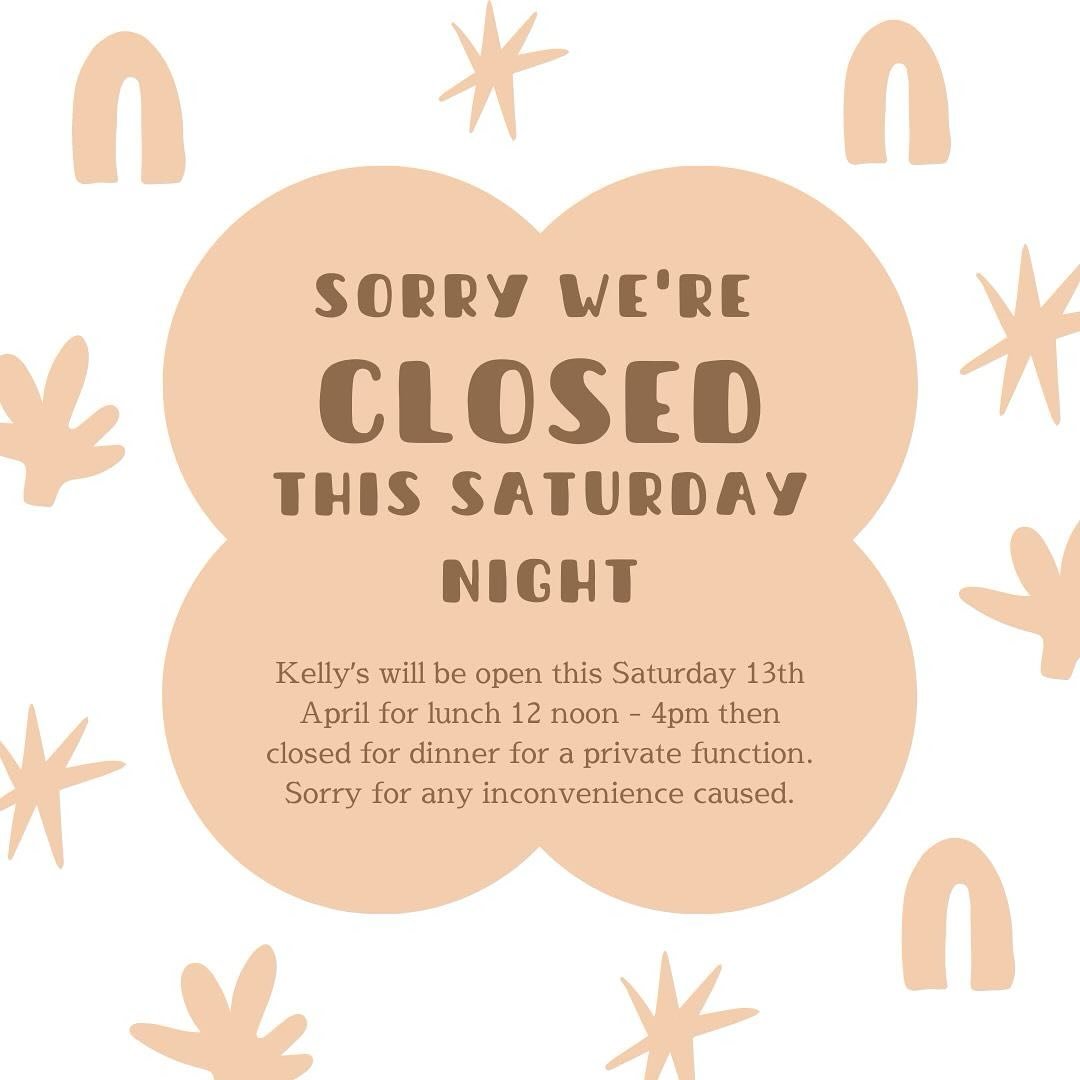 Unfortunately we will be closed Saturday 13th April for a private function from 4pm onwards. 

We&rsquo;re open today 12 noon - 9pm
Saturday 12 noon - 4pm
Sunday 12 noon - 9pm

Don&rsquo;t forget to book to see Steve Wade play on 19th April 🎸