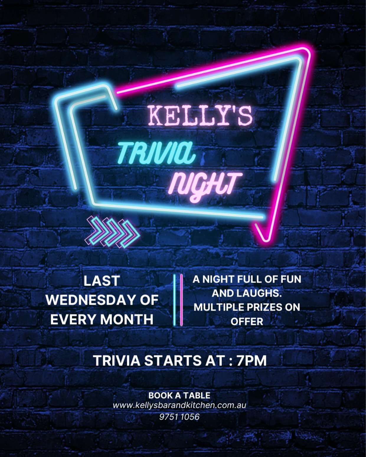 Trivia night is back tomorrow night from 7pm
Call 9751 1056 or go to our website to book a table