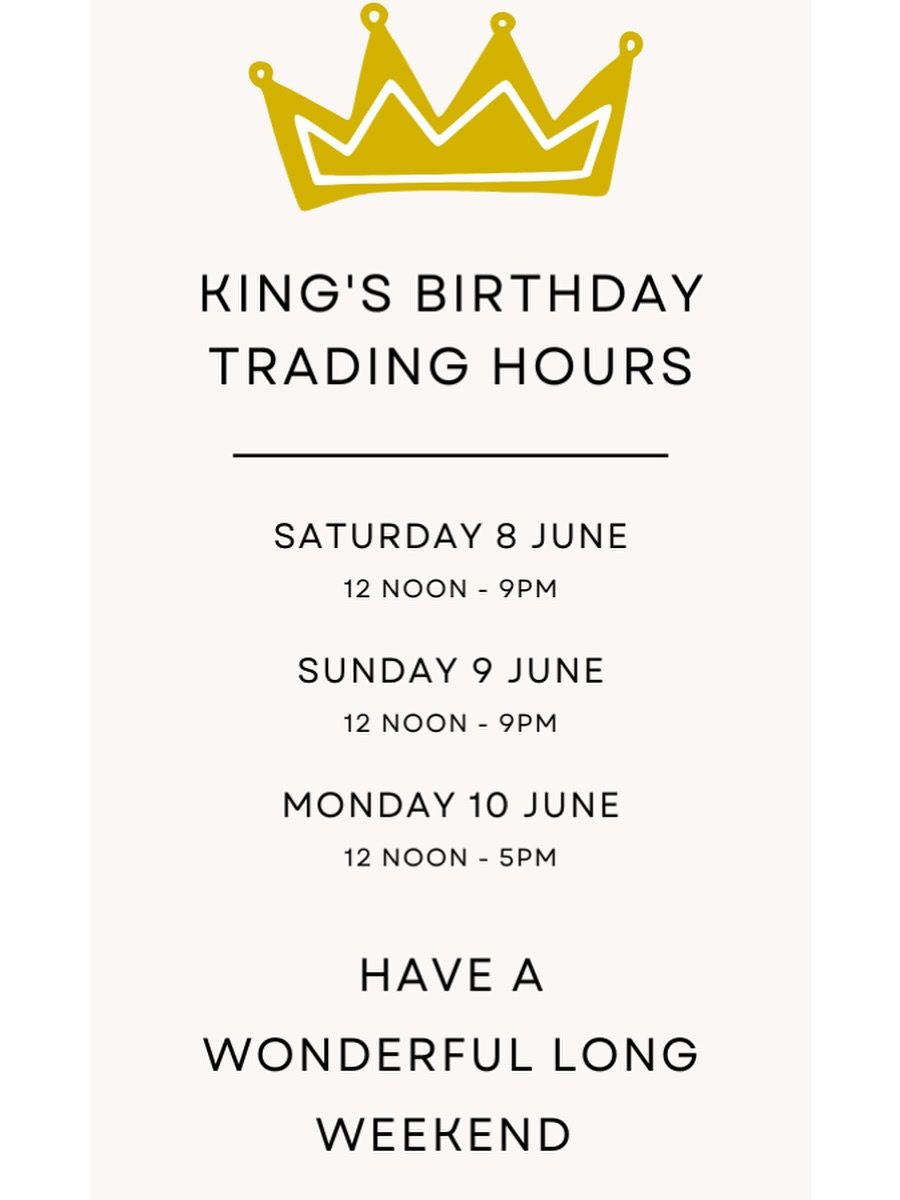 Here are our opening hours for the King’s Birthday long weekend ๐
Call 9751 1056 or go to our website to make a booking