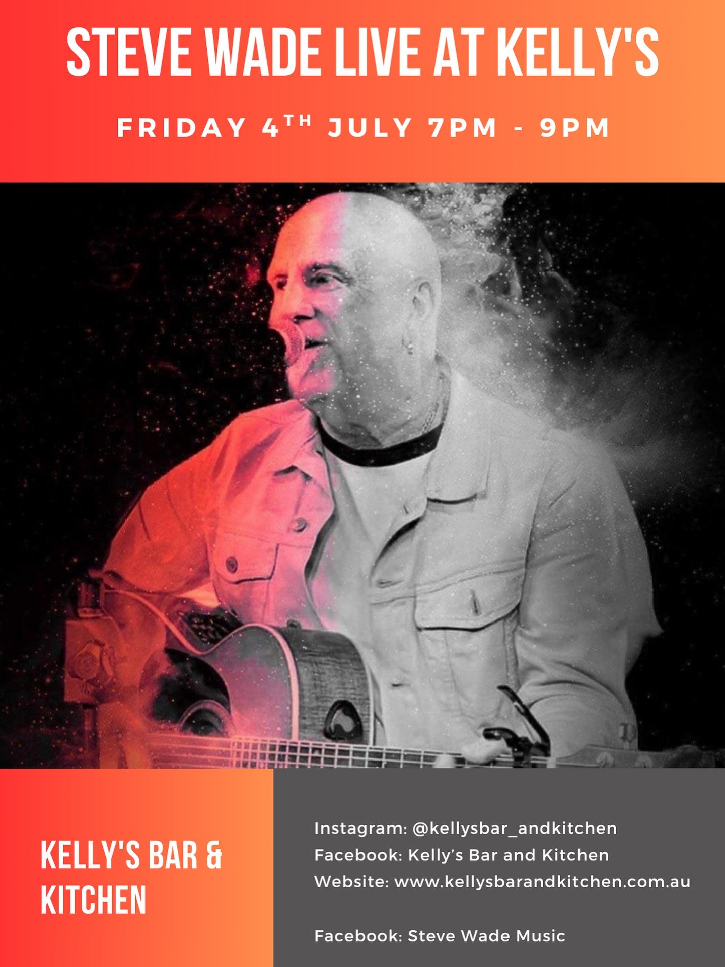 We’ve got Steve wade playing tomorrow night from 7pm til 9pm
Call 9751 1056 or go to our website to make a booking