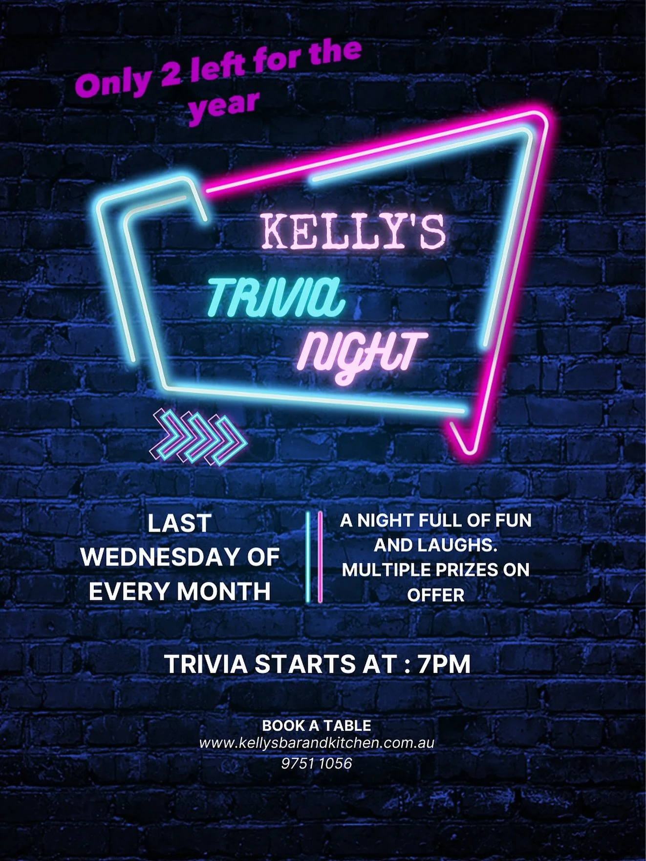 Next Wednesday 29th October is our second last trivia night for the year. Get your friends and family together and book a table, with prizes on offer, it is a night not to be missed 😁
Call 9751 1056 or go to our website to make a booking
#trivia #