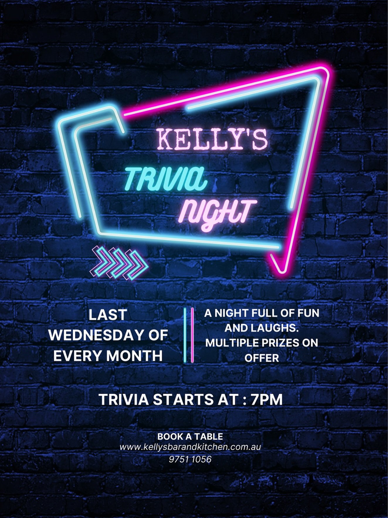 Kev&rsquo;s back tonight with trivia! Call 9751-1056 or go online to book 😀