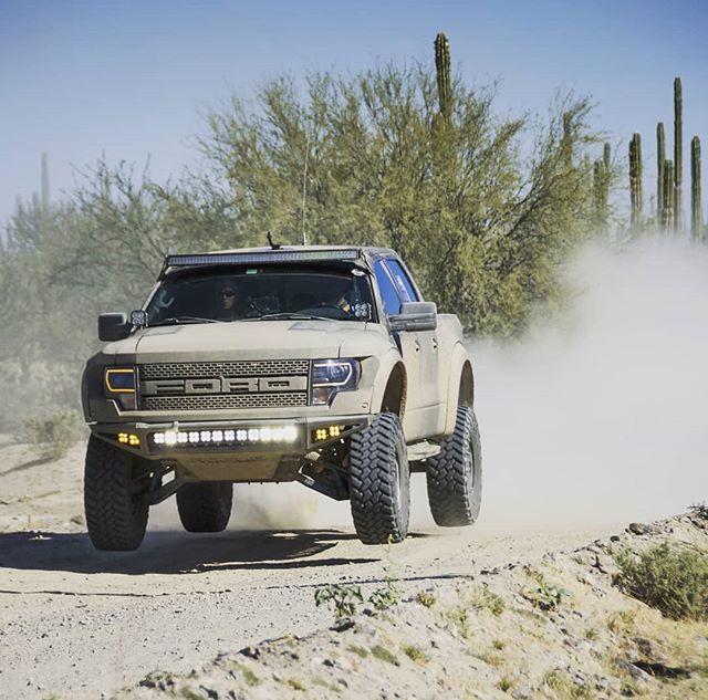 @tacopsraptor getting some air time on @texasraptorruns Baja Raptor Run in his Rogue Racing equipped 1st gen Raptor. Our Enforcer frame horn chop front bumper looking good! 
Repost - @tacopsraptor

Photo credit @getsomephoto 
#ford #fordraptor #rapto