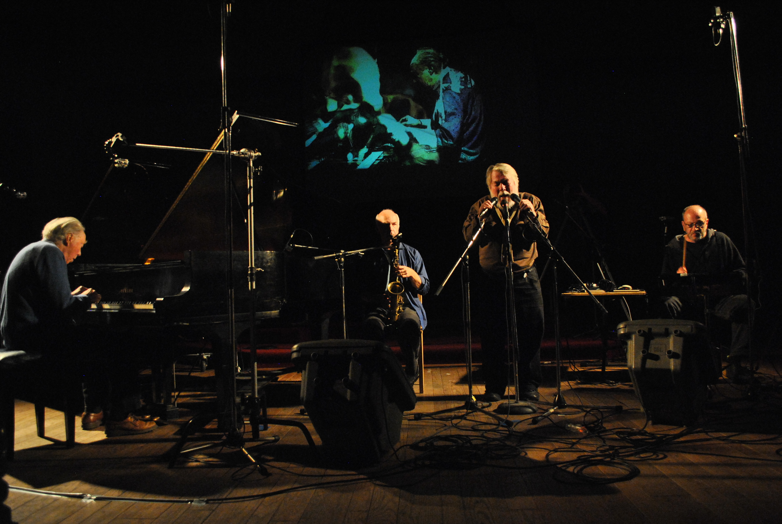 CCMC’s current lineup (from left: Michael Snow, John Oswald, Paul Dutton, and John Kamevaar) performing at the Music Gallery’s present space at St. George the Martyr Church as part of this season’s X Avant festival. The group plays former MG space the Great Hall in a special MG co-curated Long Winter on March 19.