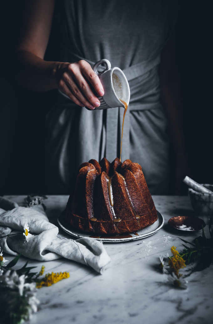 Banana Bundt Cake with Hot Butterscotch Sauce