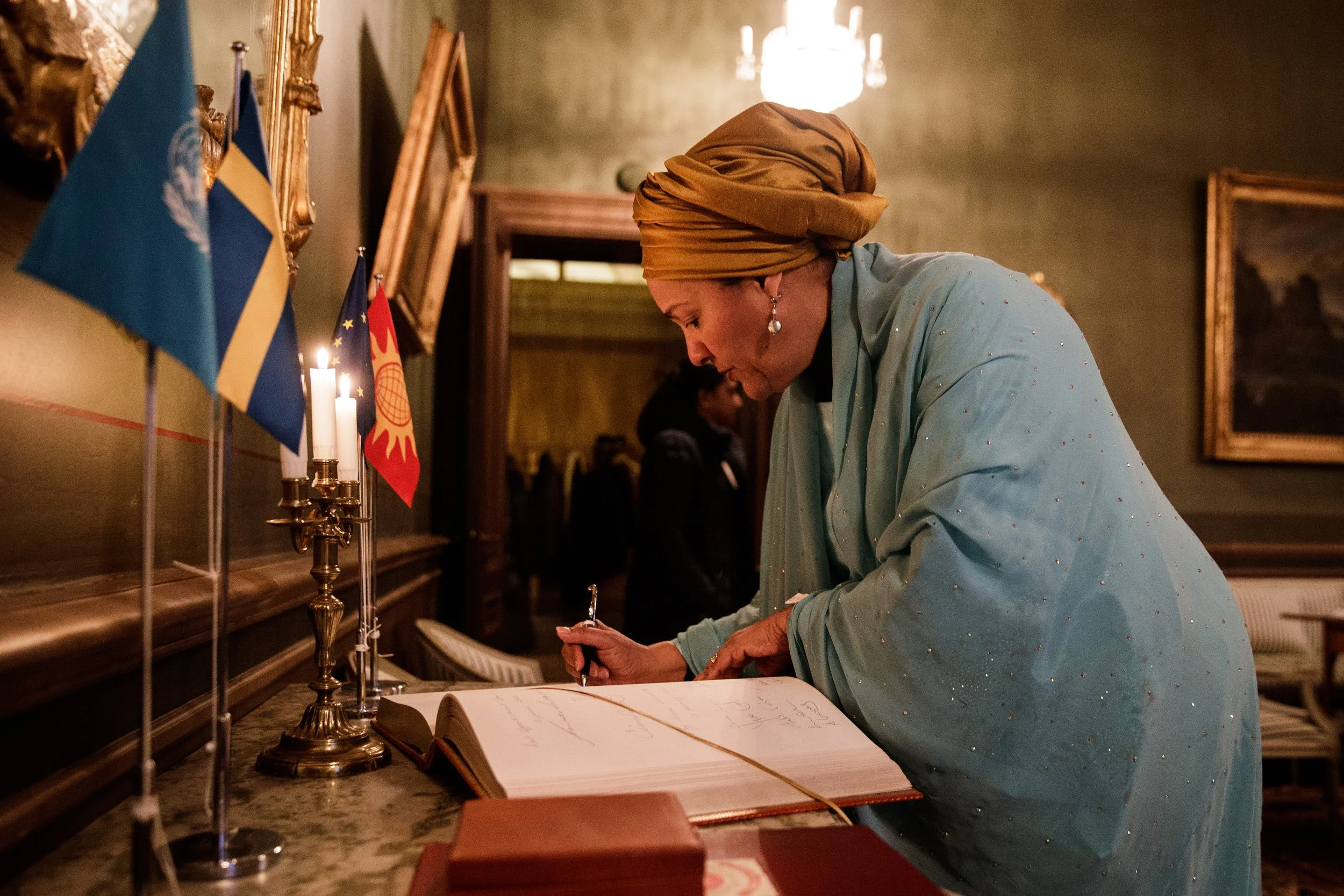  FN:s vice generalsekreterare Amina J. Mohammed  under Dag Hammarskjöldföreläsning den 23 februari 2023 i Uppsala. 