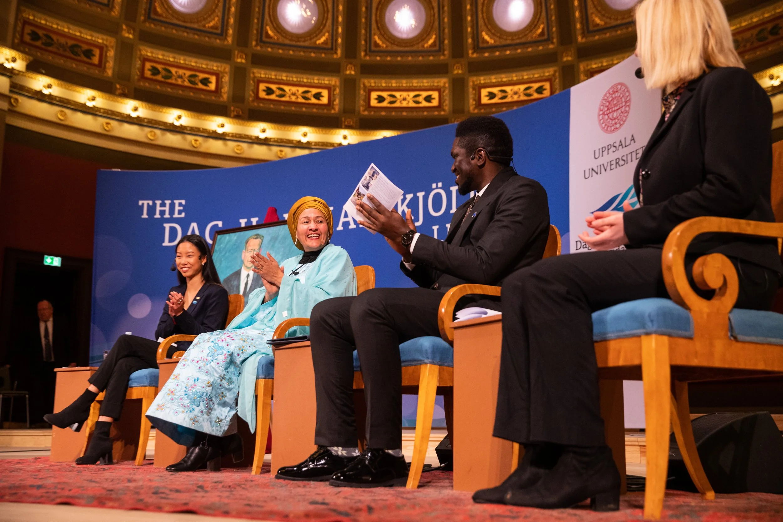  FN:s vice generalsekreterare Amina J. Mohammed under Dag Hammarskjöldföreläsning den 23 februari 2023 i Uppsala. 