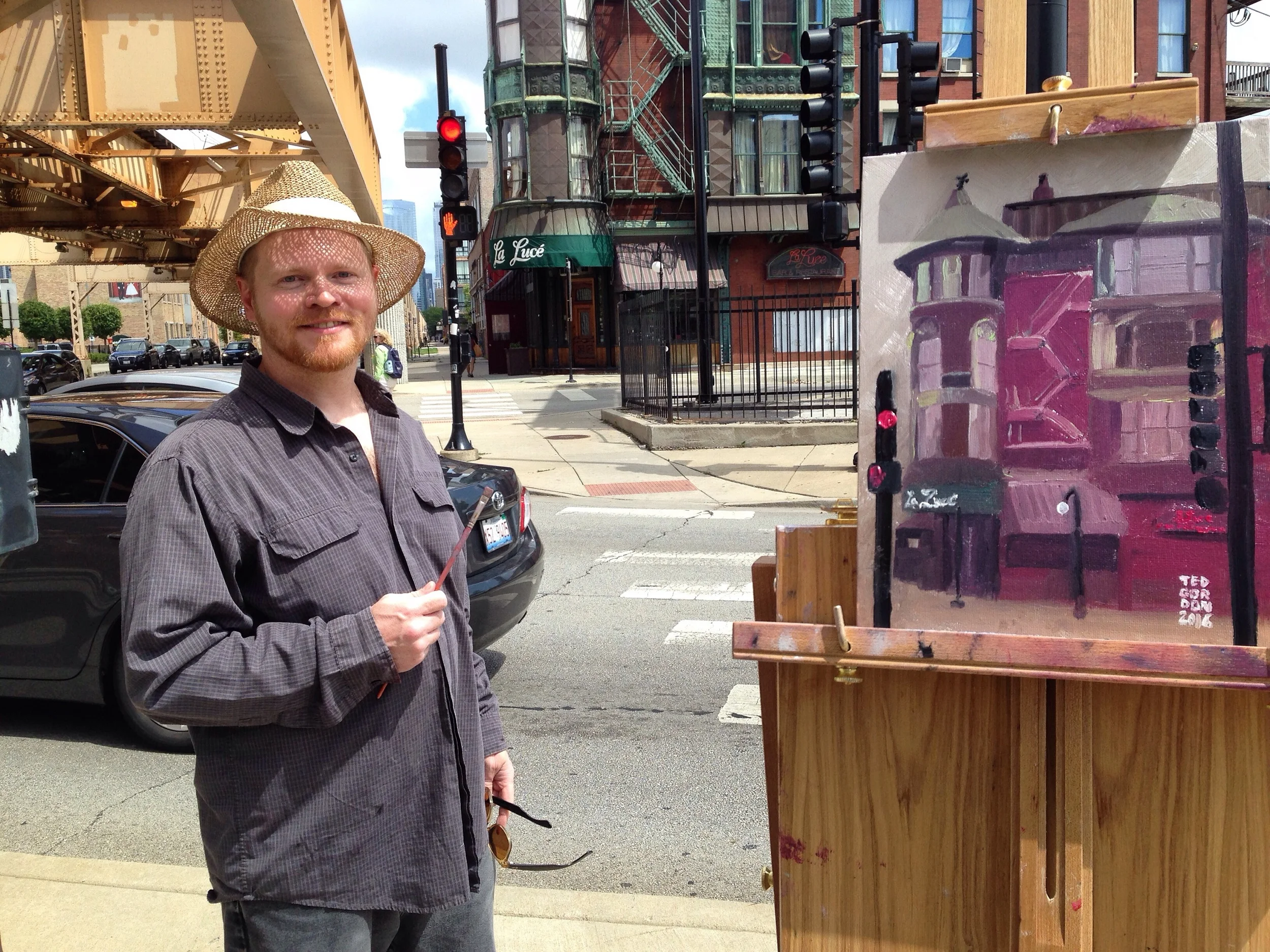 Thunderstorms were predicted, but instead I got a little sun while painting today in Chicago.