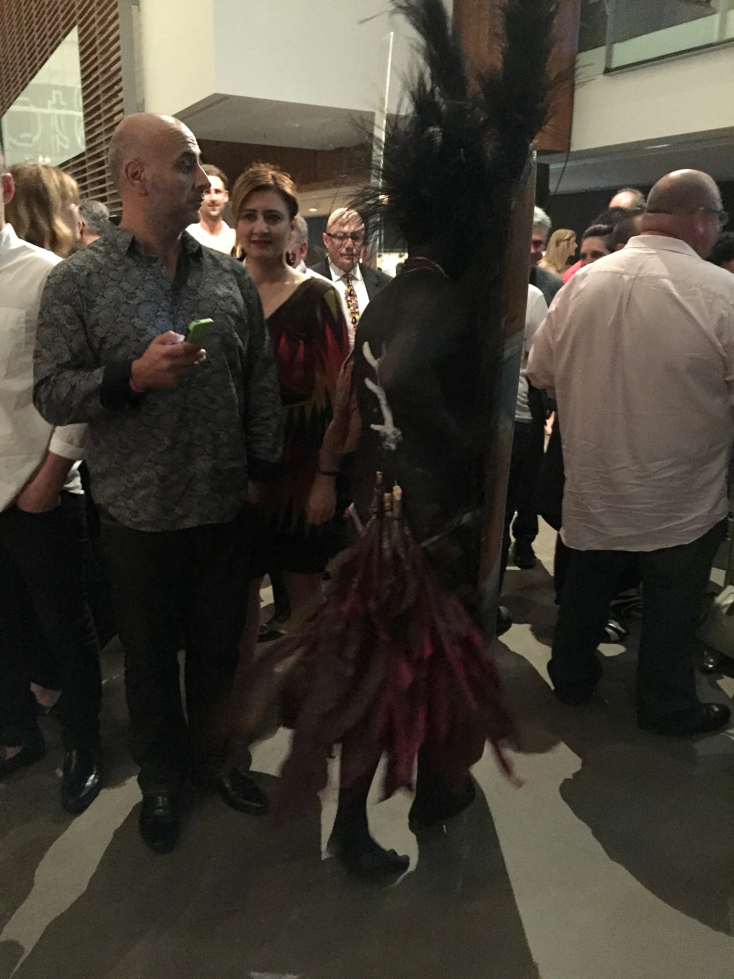 Eric Bridgeman performing The Keeper of the Toilet as part of Rosanna Raymond's ongoing collaborative project SaVAge K'lub (2010-) at the opening of the 8th Asia Pacific Triennial of Contemporary Art , Queensland Art Gallery / Gallery of Modern Art (QAGOMA), 20 November 2015 . Photo: Pedro de Almeida. 
