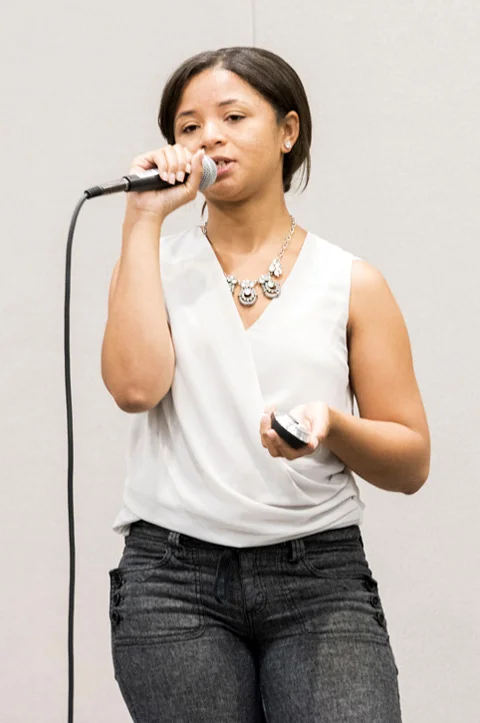 Ashley Garcia making her pitch during the competition