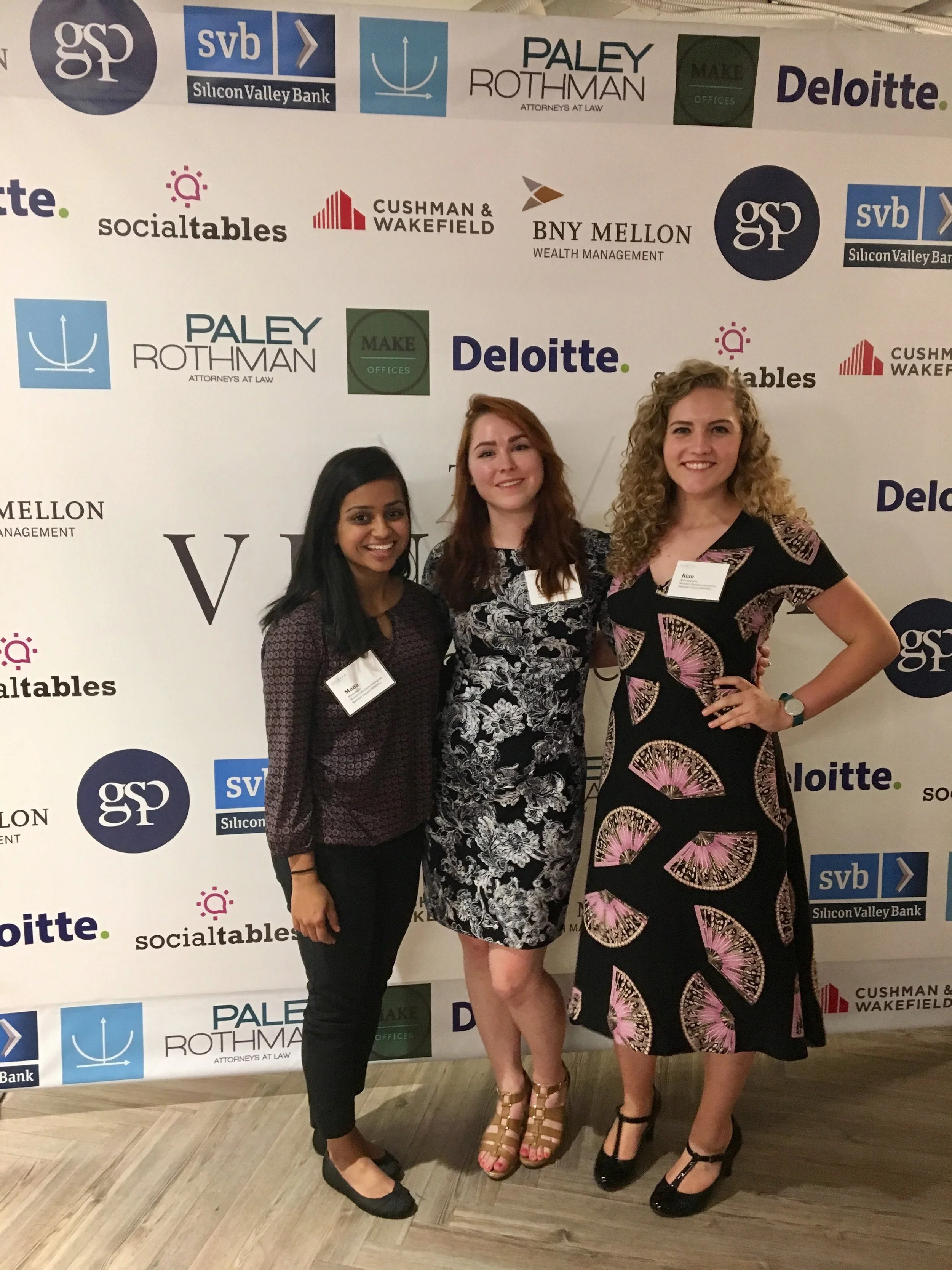 Mona Amin, Executive Associate, Hannah Brown, Executive Associate and RIan Edwards, Business Development Outreach Lead at the Vinetta Project Venture Challenge Showcase