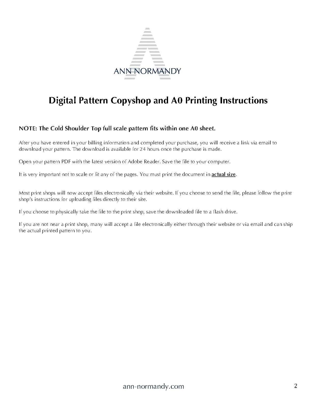 Ann Normandy Design PDF Sewing Pattern Print Instructions
