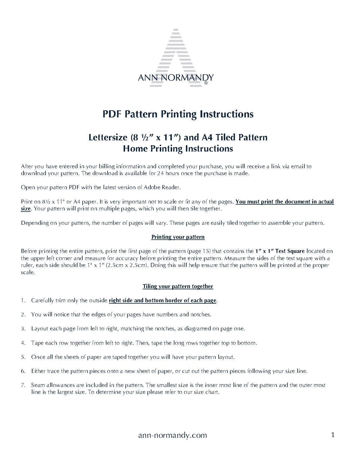 Copy of Ann Normandy Design Pattern Printing Instructions Letter/A4