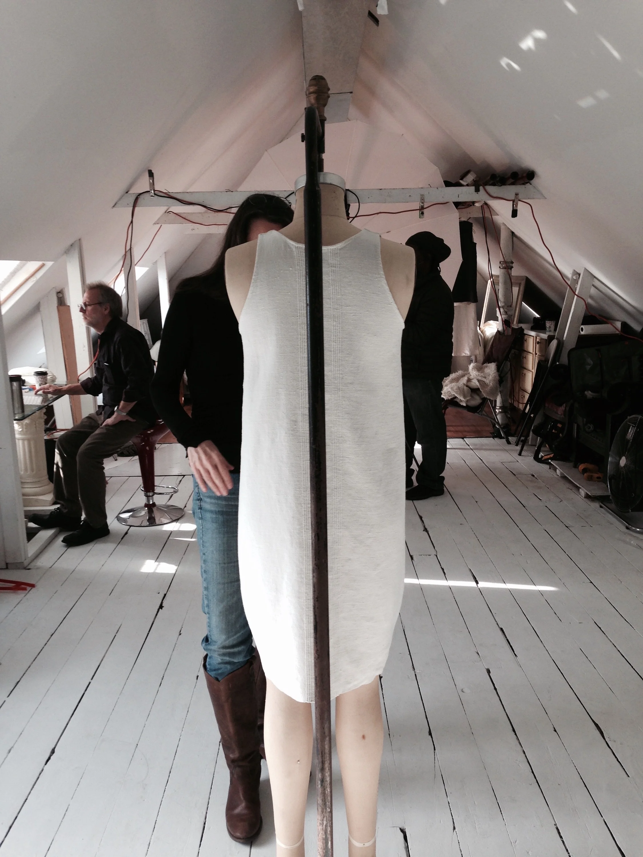 The Ann Normandy Design Slip Dress PDF sewing pattern , sewn with a heavy weight antique French linen Nappe de Vendange (final harvest tablecloth).