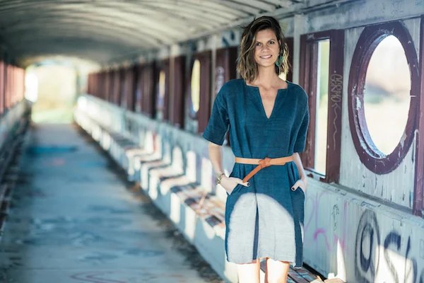The Ann Normandy Design versatile Short Sleeved Dress PDF sewing pattern , sewn with an antique rustic heavy weight, handwoven linen found during my travels in Munich, Germany. Photo credit: Photographer: Remy Roman, Detroit; Model: Closet Confessional Blogger, Dana Frost. Location: Belle Isle, Detroit.