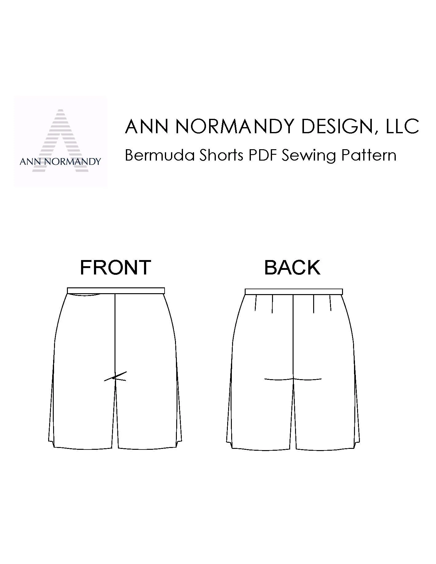 Ann Normandy Design Bermuda Shorts PDF Sewing Pattern Line Art