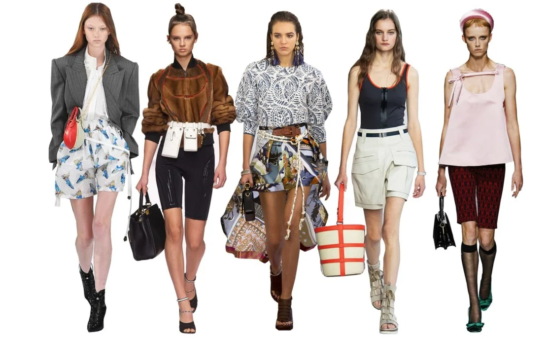 W Magazine showing the bermuda/biker shorts trend in all it’s glory.
