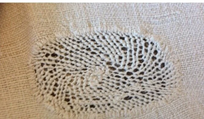 Antique French handwoven linen mend.