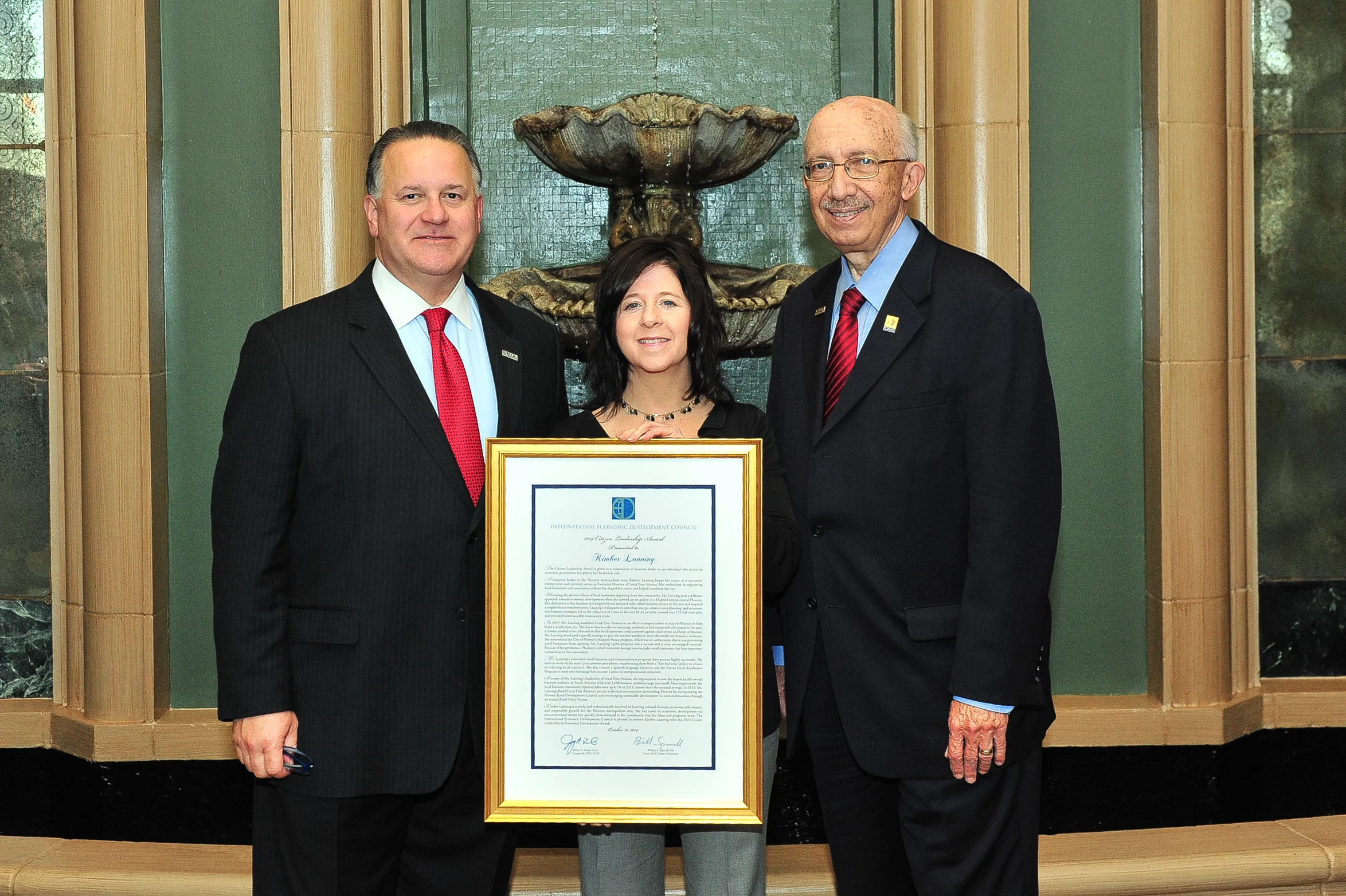 Kimber was named Citizen Leader of the Year by the International Economic Development Council in 2014.