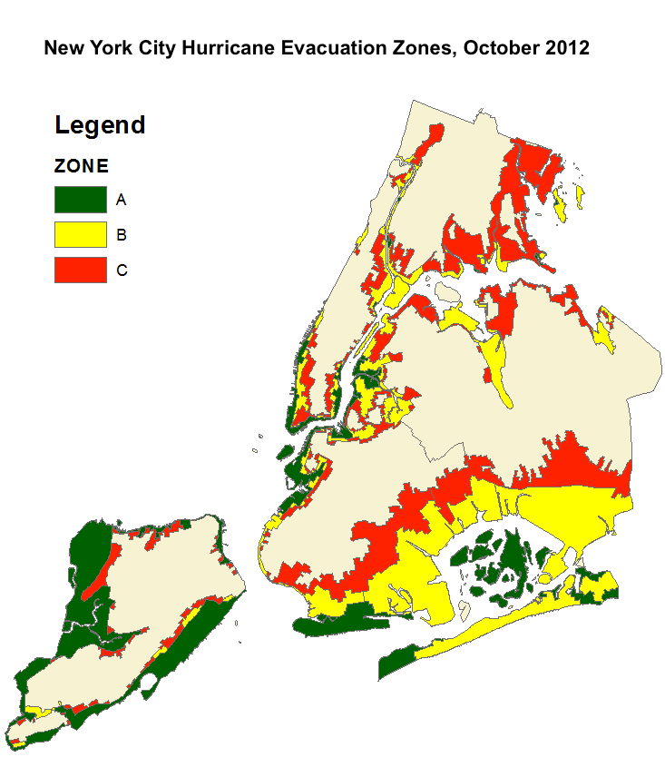 Individuals in Zone "A" areas were ordered to evacuate in advance of Hurricane Sandy. Source: New York City Office of Emergency Management