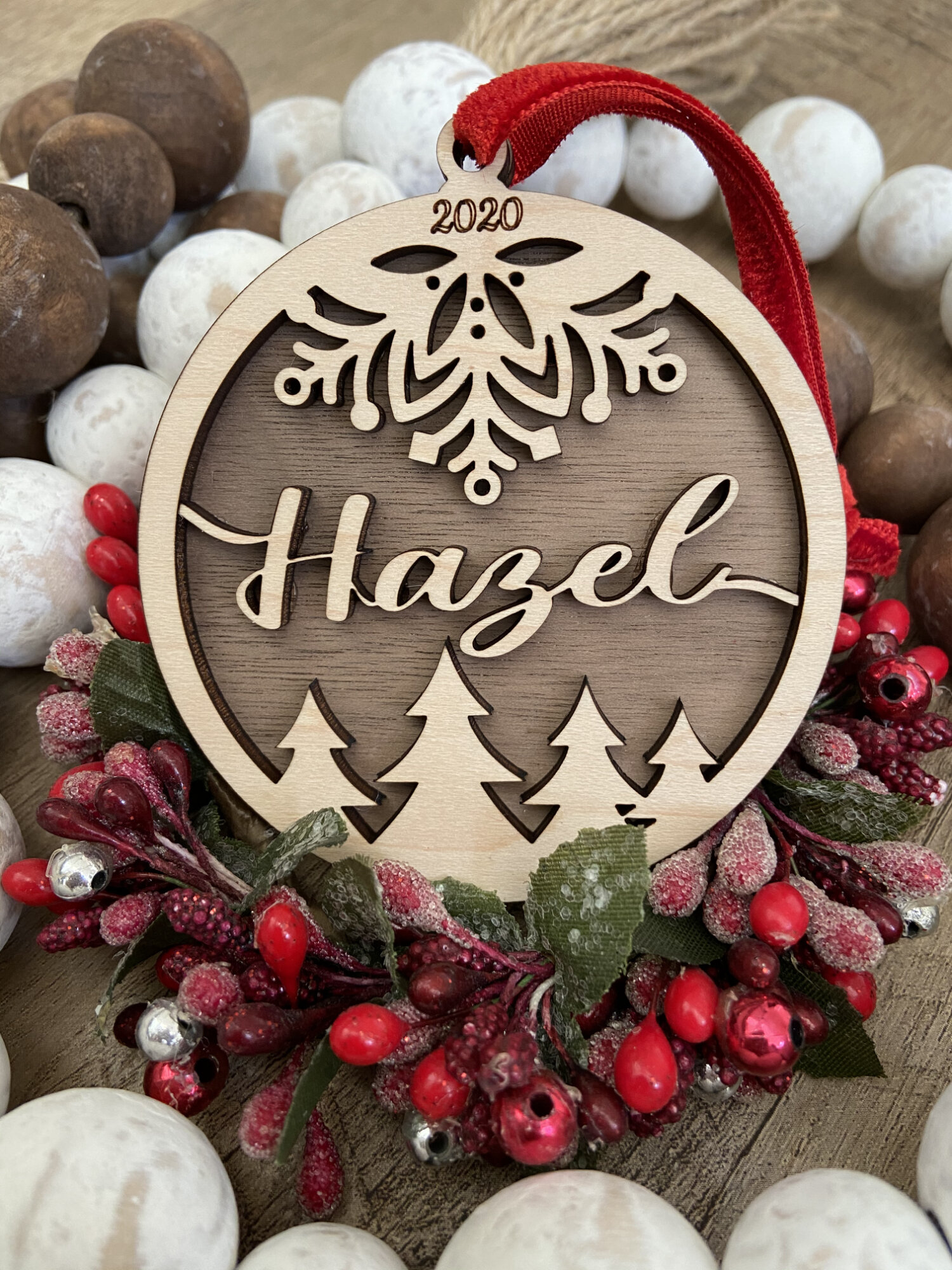 Holiday Scene Laser Engraved Round Wood Ornaments — Alison Kelley Designs