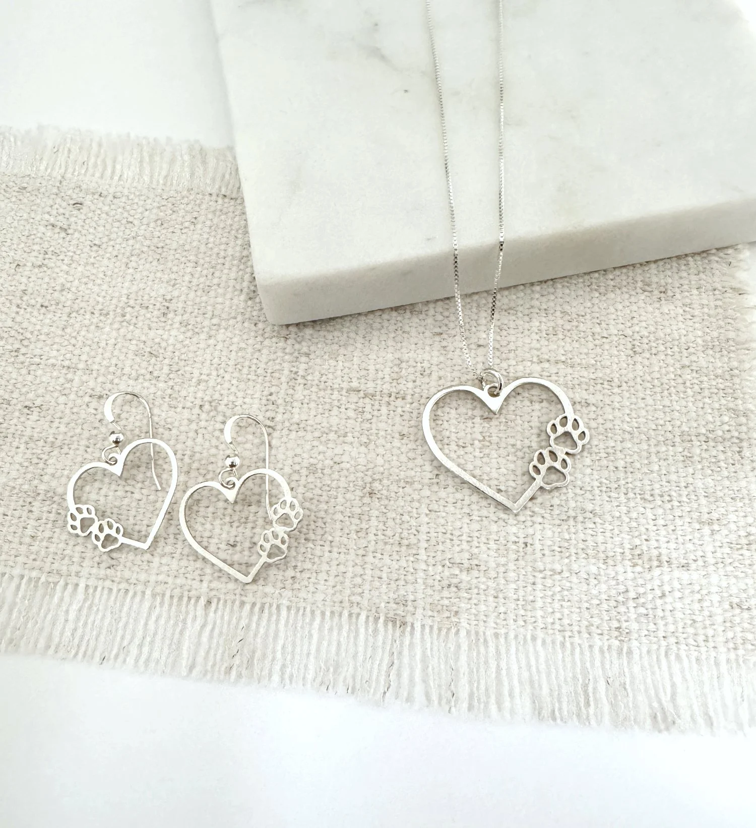 Sterling Silver Open Heart Paws Necklace