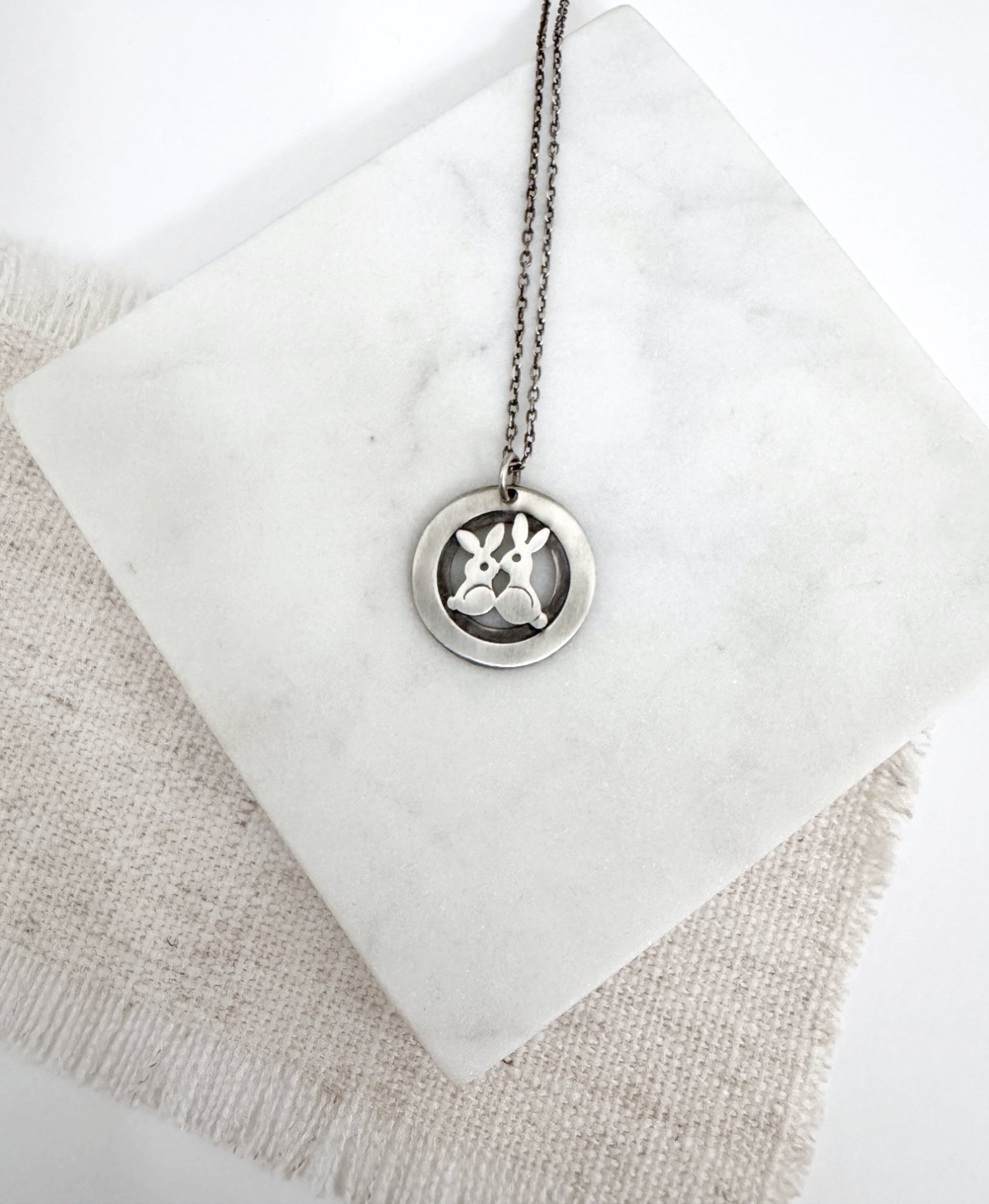 Sterling Silver Kissing Bunnies Necklace