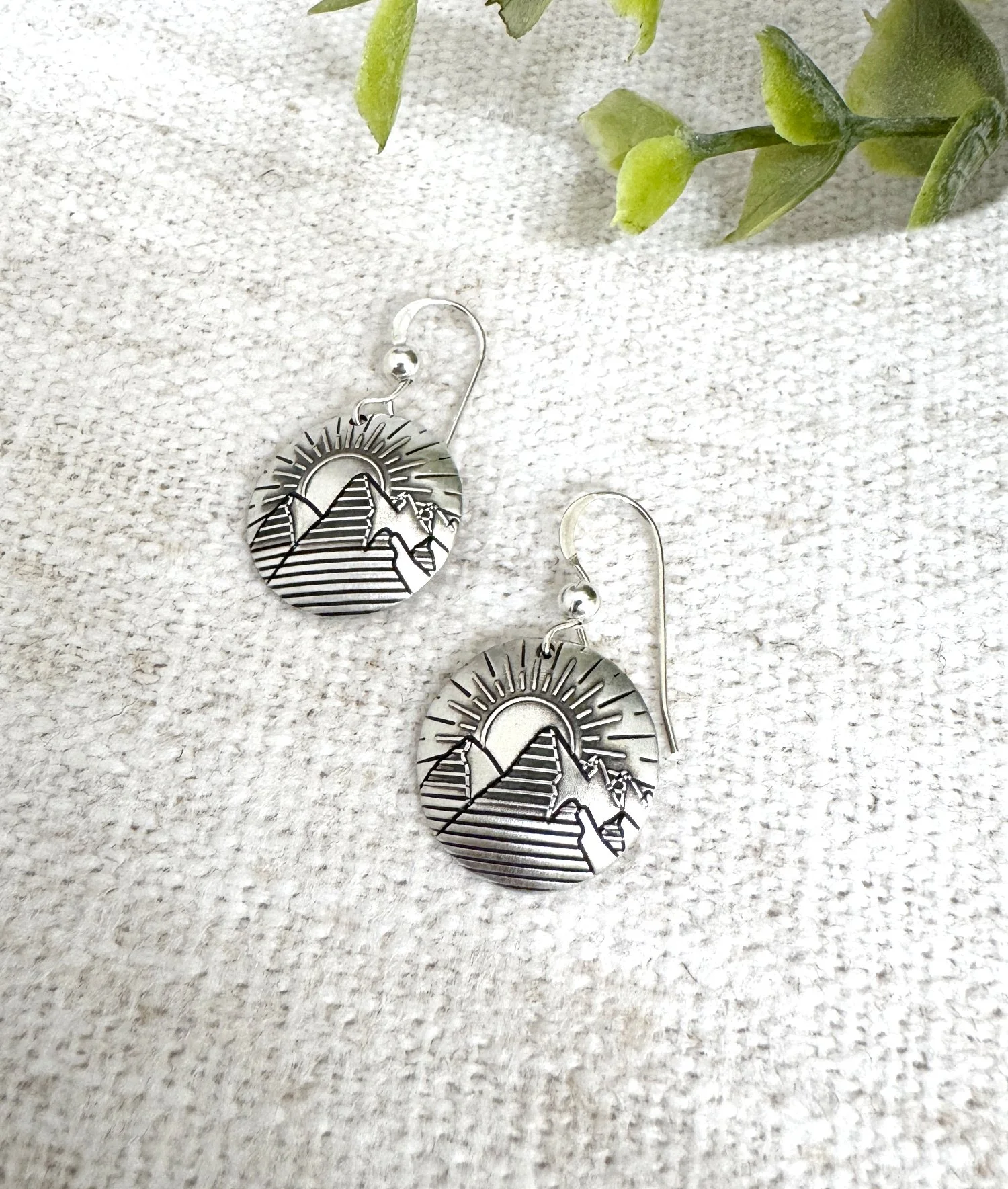 Sterling Silver Sunset Mountain Domed Earrings