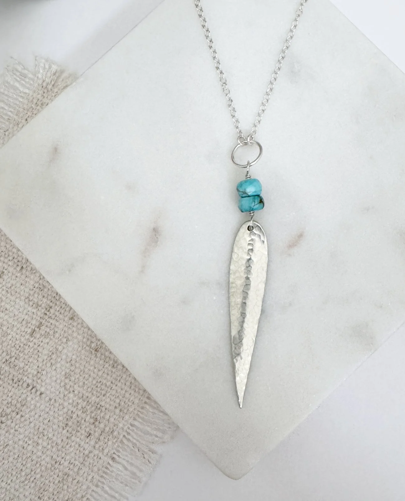 Sterling Silver Skinny Teardrop Turquoise Necklace