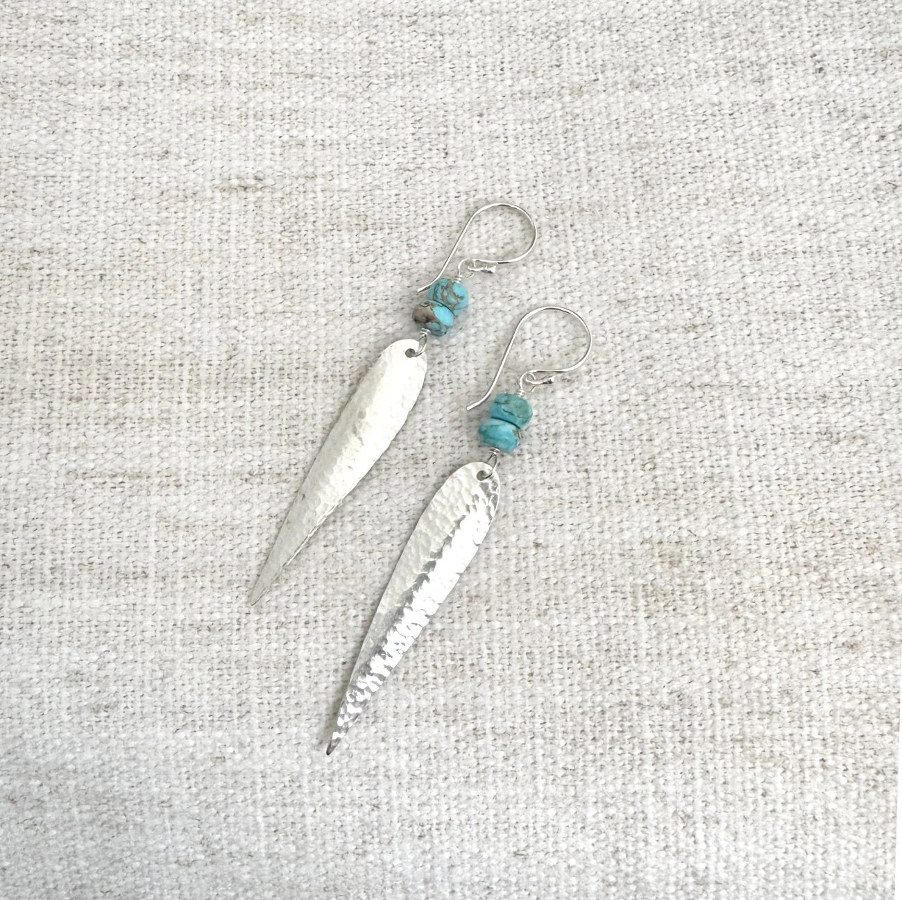 Sterling Silver Skinny Teardrop Turquoise Earrings