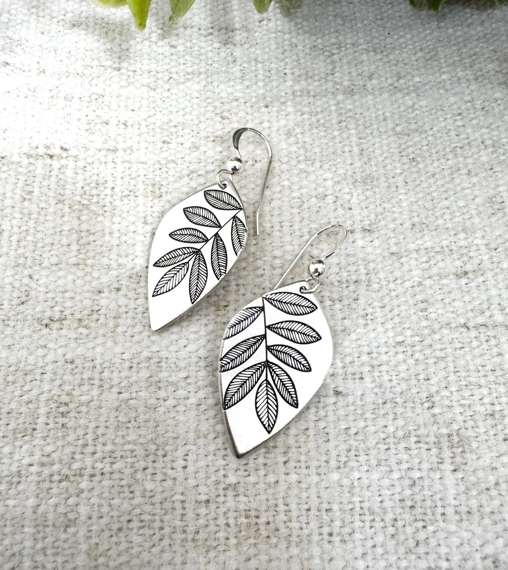 Sterling Silver Botanical Leaf Earrings — Alison Kelley Designs