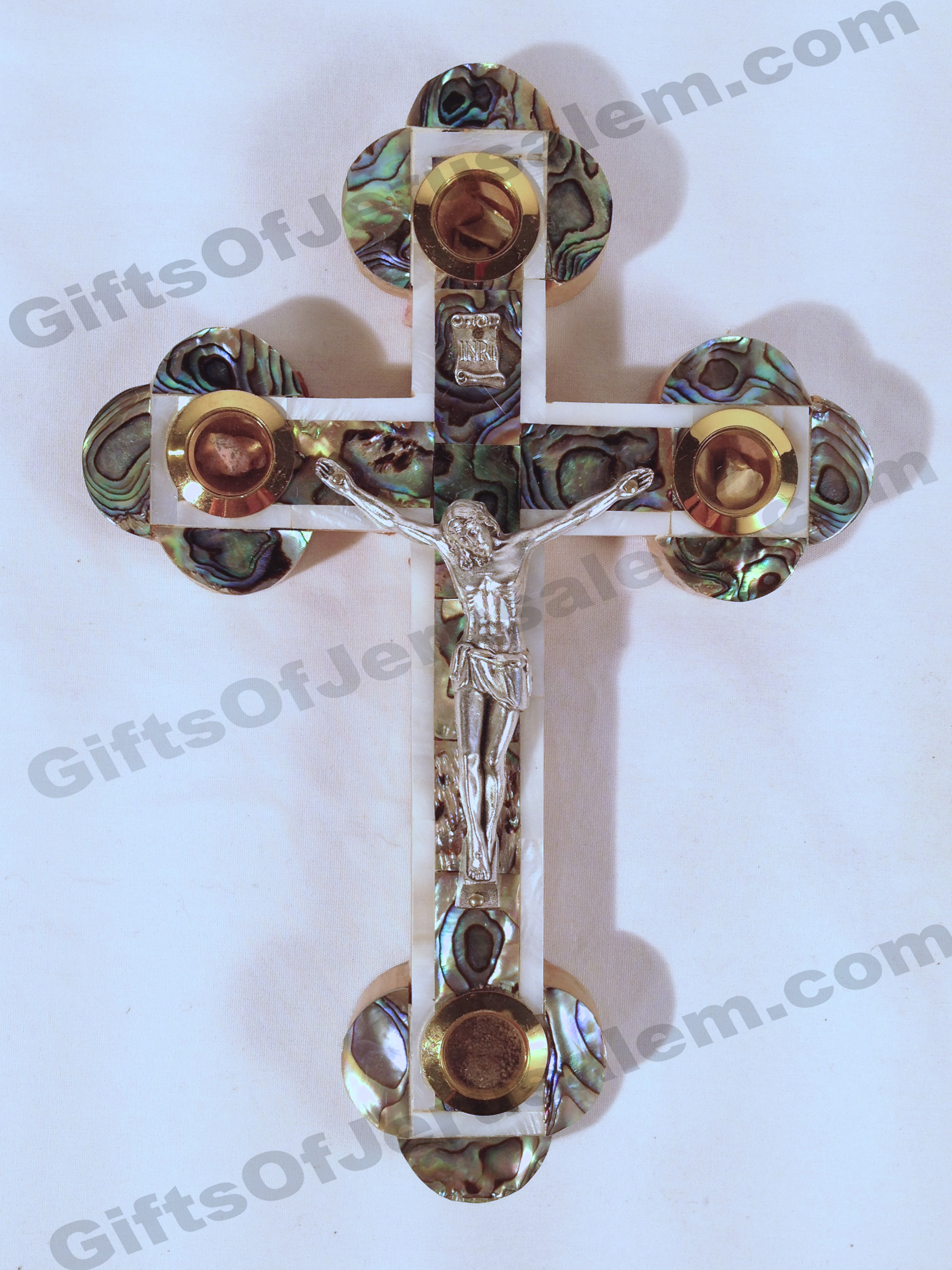 Abalone Cross with Mother of Pearl decorations: 5-1/4'' – Holy